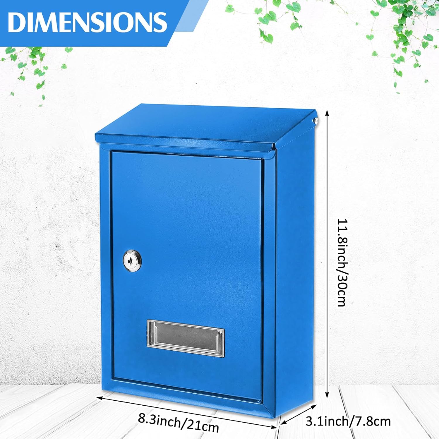 Amylove Weatherproof Mail Boxes with Key Lock, Security Locking Wall Mount Metal Mailbox with Slot for Outside, Large Capacity for Mail, Packages, Donations, Voting 11.8 H x 8.3 L x 2.8 W, Blue
