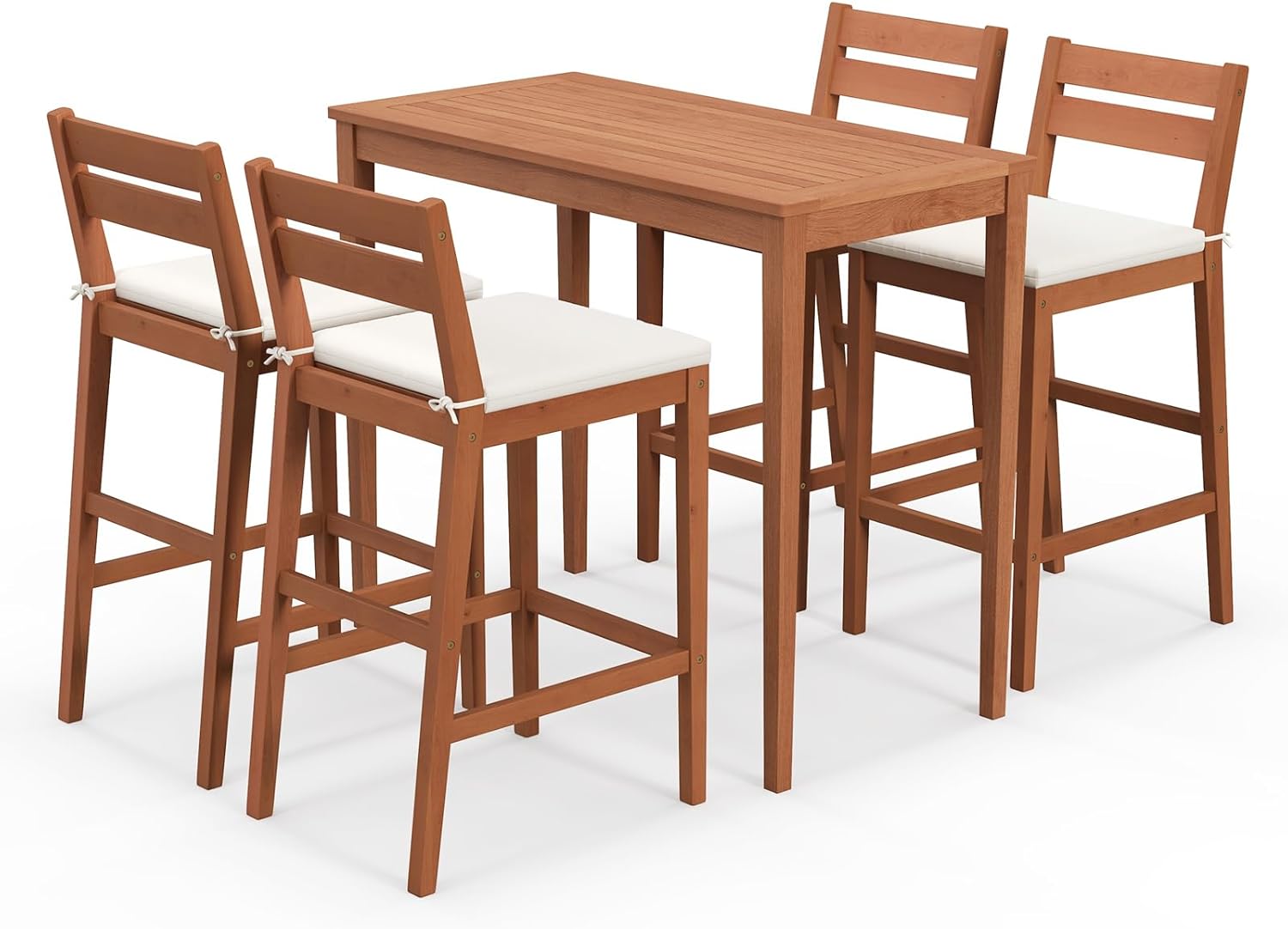 Tangkula 5 Pieces Patio Eucalyptus Wood Bar Set, Outdoor