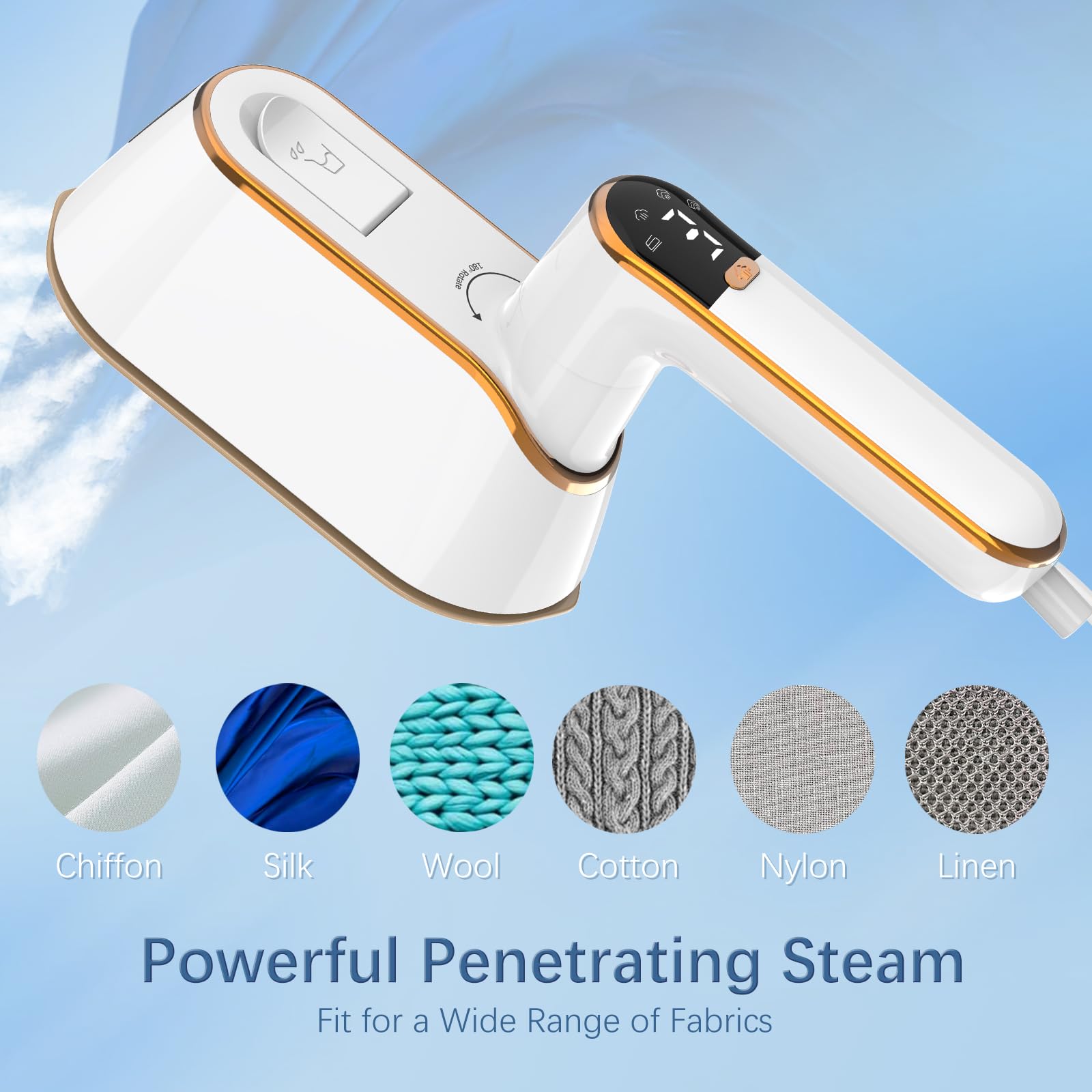 Plancha Vertical Vapor - Mini Plancha Vapor, Pantalla LCD 2 en 1, 110 ml Eliminador de Arrugas para Prendas, Calentamiento Rápido 15S, Plancha de Vapor para Viaje, Casa, Oficina（Blanco）