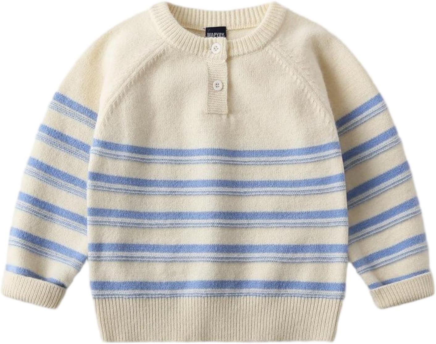 Oplxuo Boys Girls Striped Henley Knit Sweater Long Sleeve Casual Pullover