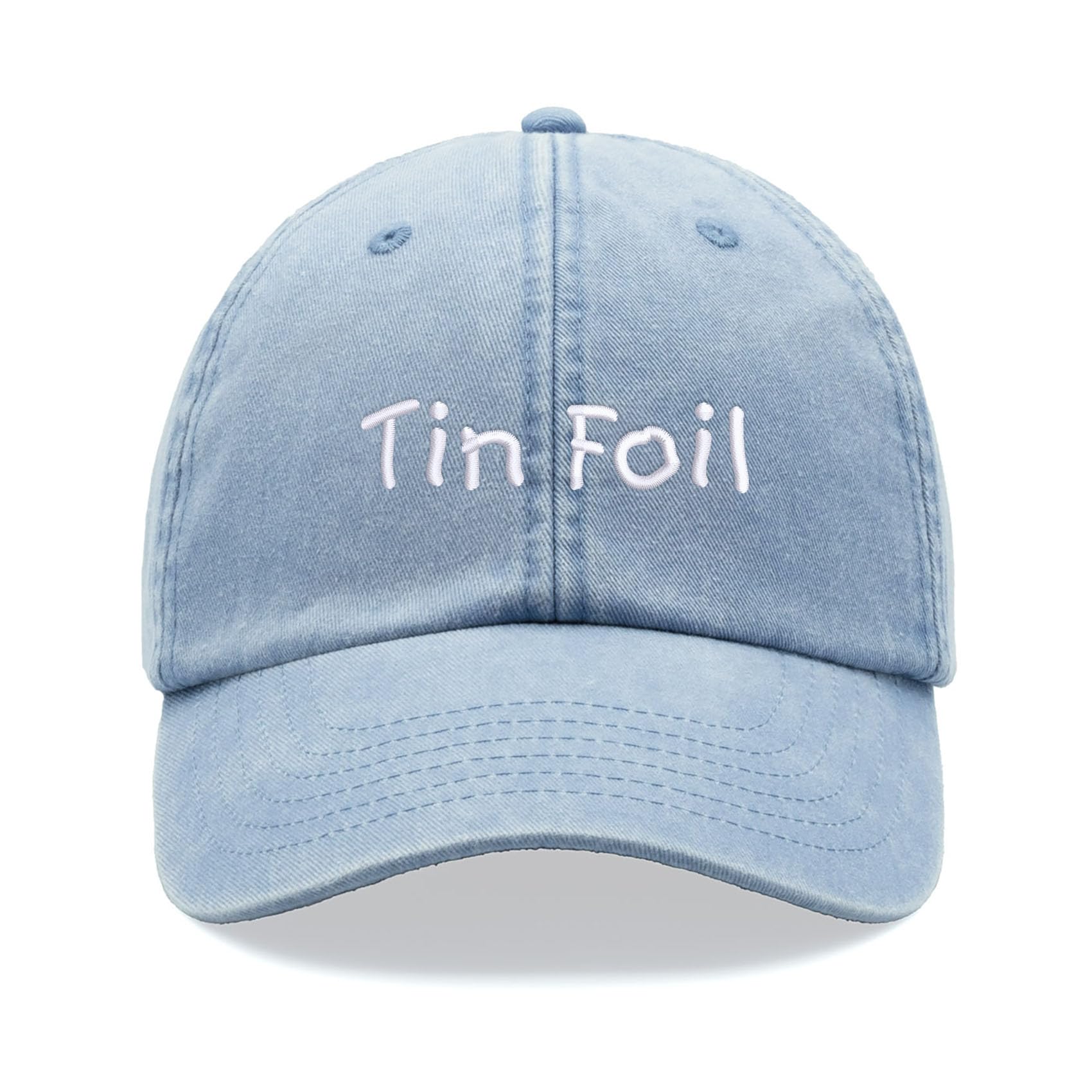 Tin Foil Baseball Cap Vintage Washed Unisex Dad Hat Low Profile Adjustable Light Blue