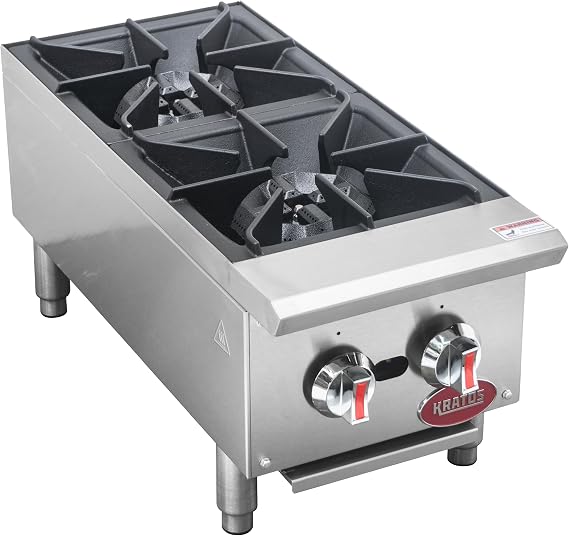 Kratos 12 Wide 2-Burner Commercial Hot Plate, Countertop Natural Gas Stove