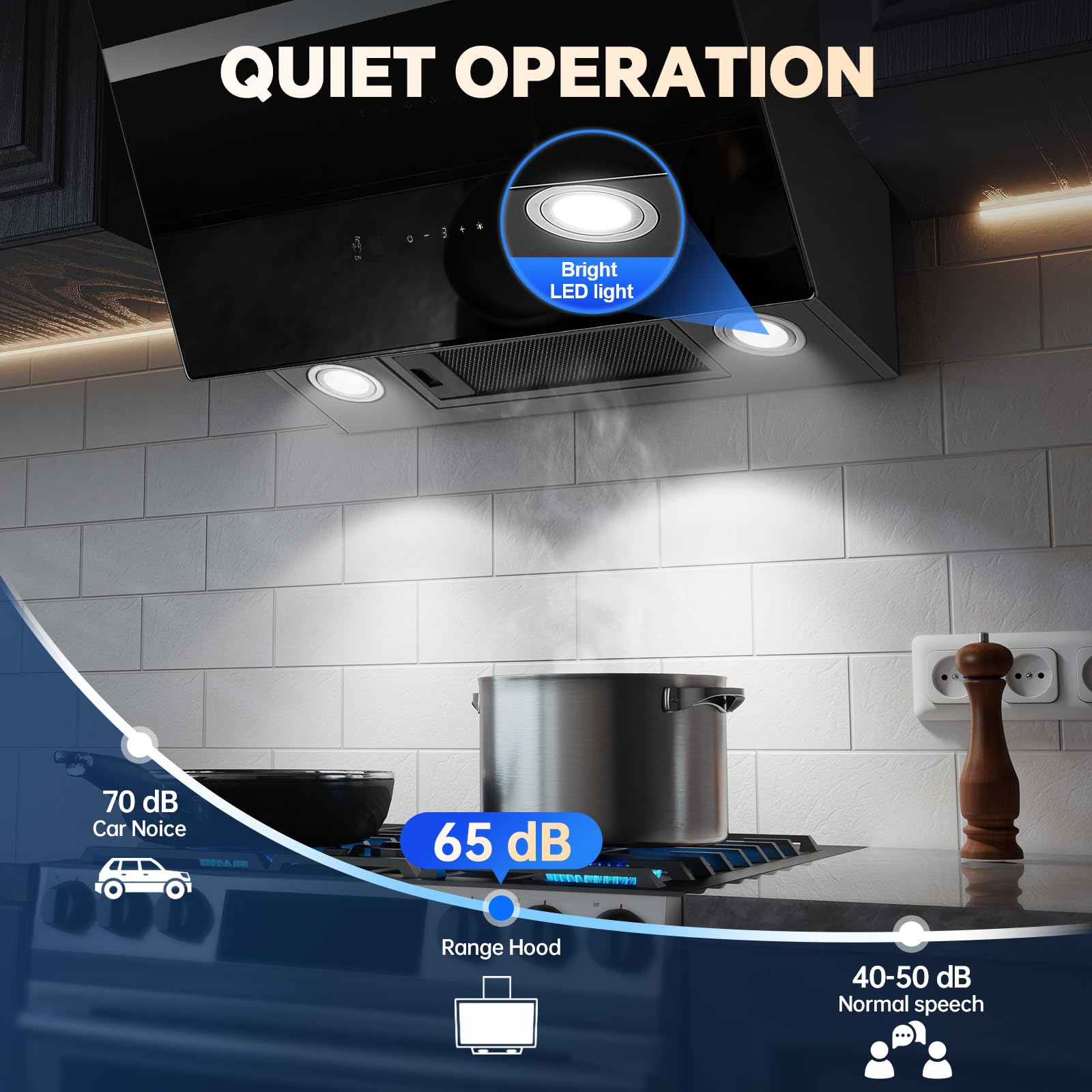 TopStrong Hotte Aspirante 60cm, 800m³/h Hotte de Cuisine inclinée Silencieuse, A+++ Hotte aspirante sans Evacuation ou Recyclage Inclus Filtres Charbon, 3 Vitesses + Boost Fonction, Commande Tactile
