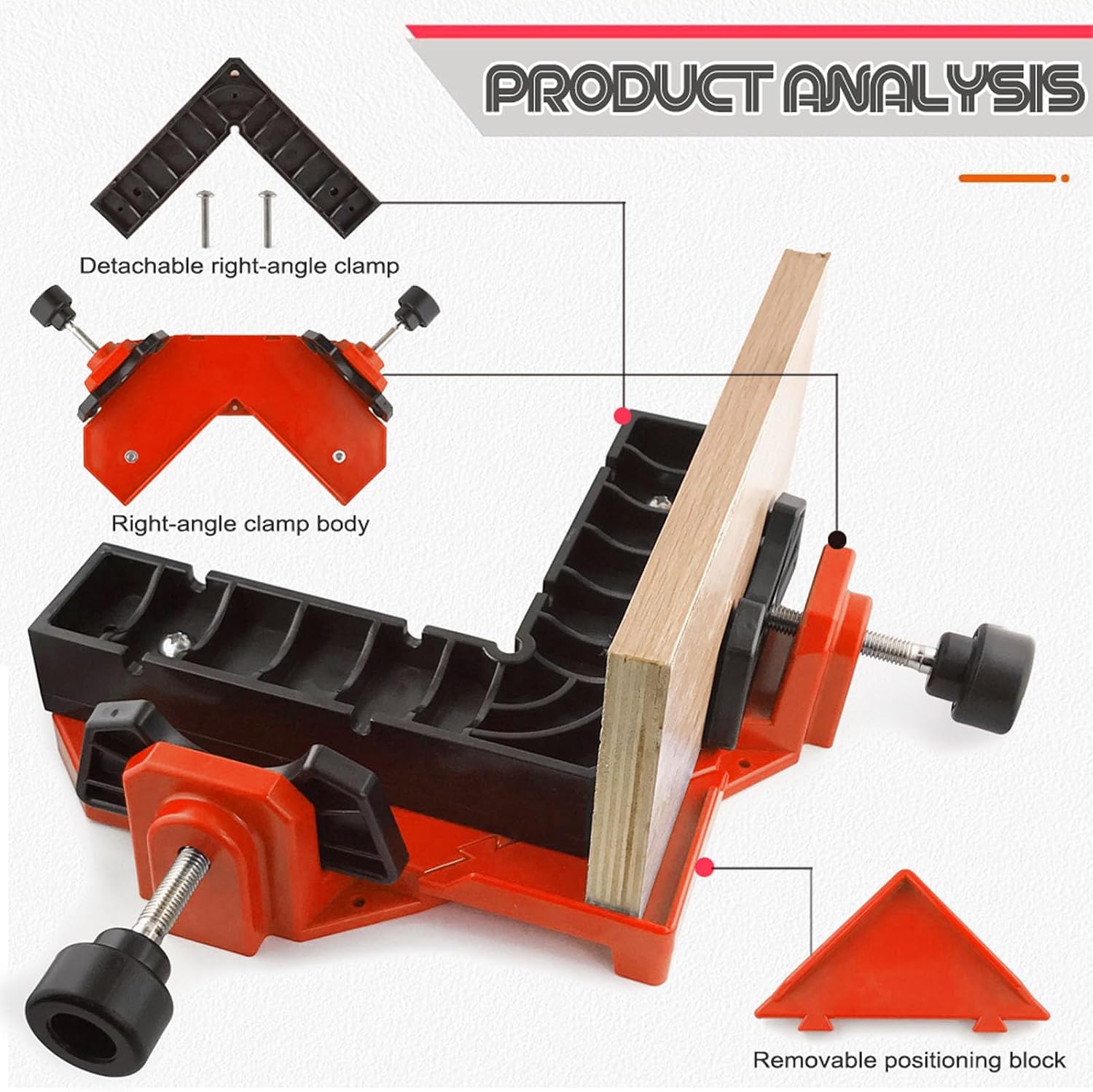 Garosa Adjustable 90 Degree Right Angle Clamp Set with Position Square Ruler for Woodworking Cabinet Drawer & Furniture Assembly (0.94-2.95in Clamping Range)