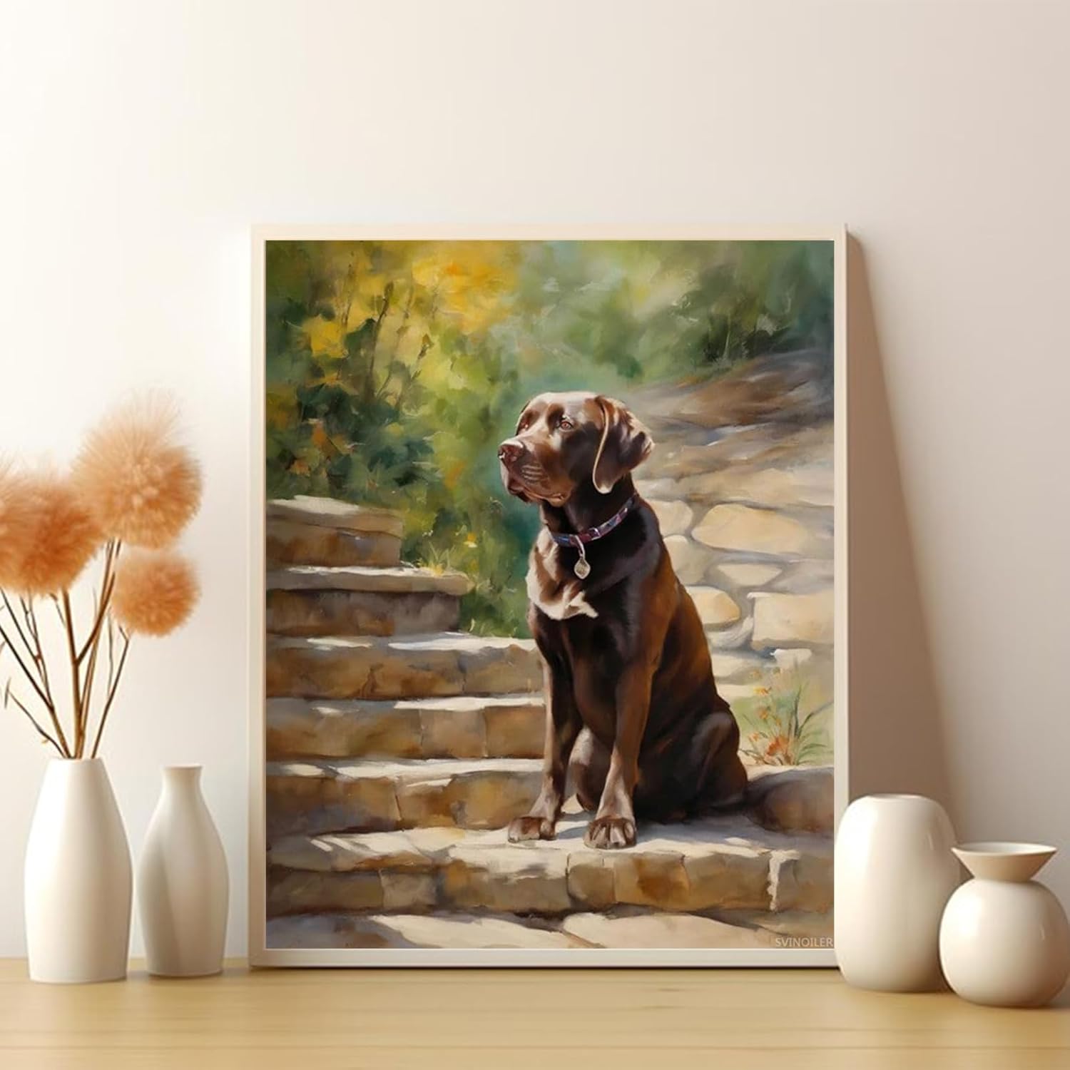 SVINOILER DIY Oil Painting Paint by Number Kit Labrador Retriever Paint by Numbers DIY Oil Painting Canvas Print Wall Art Home Decoration 16x20 Inch