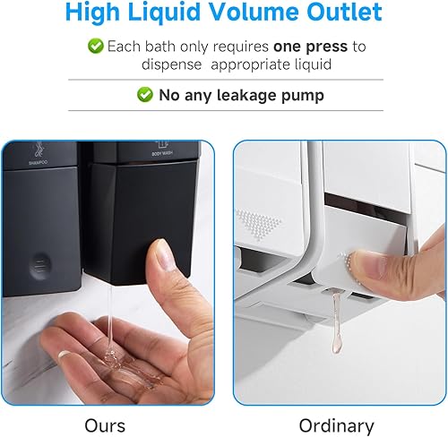 Miniatura 4 de Dispensador de ducha de 3 cámaras, sin taladro, champú y acondicionador montado en la pared, dispensador de gel corporal, gran capacidad, 50.7 fl