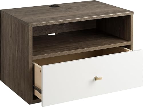 Miniatura 10 de Prepac Mesita de noche flotante de transición con 1 cajón con estante abierto, mesita de noche montada en la pared, muebles de dormitorio