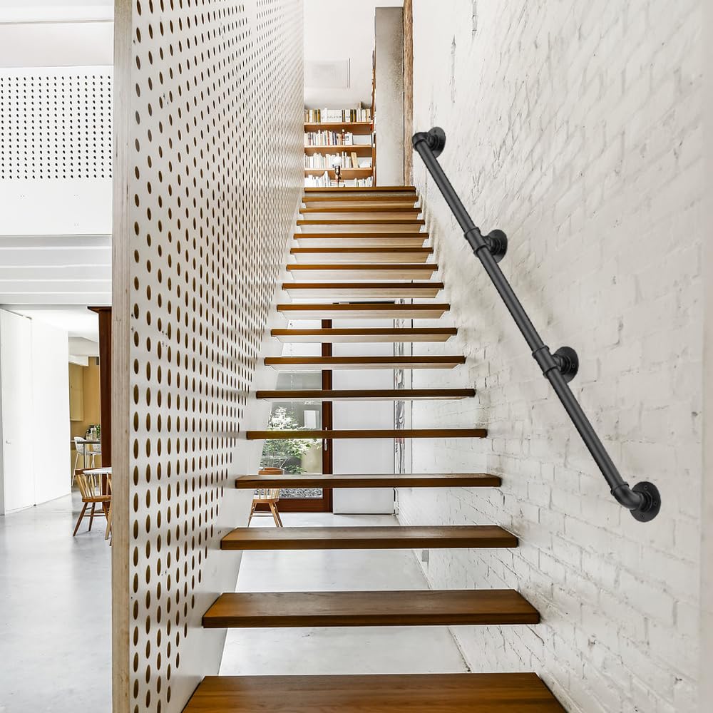 Pasamanos Escalera 3m, Magtctyae Barandilla Escalera Pasamanos para Escaleras Interiores Exteriores Antideslizante con Barandilla de Escalera de Barandilla de Tubería de Hierro pared Loft Ancianos
