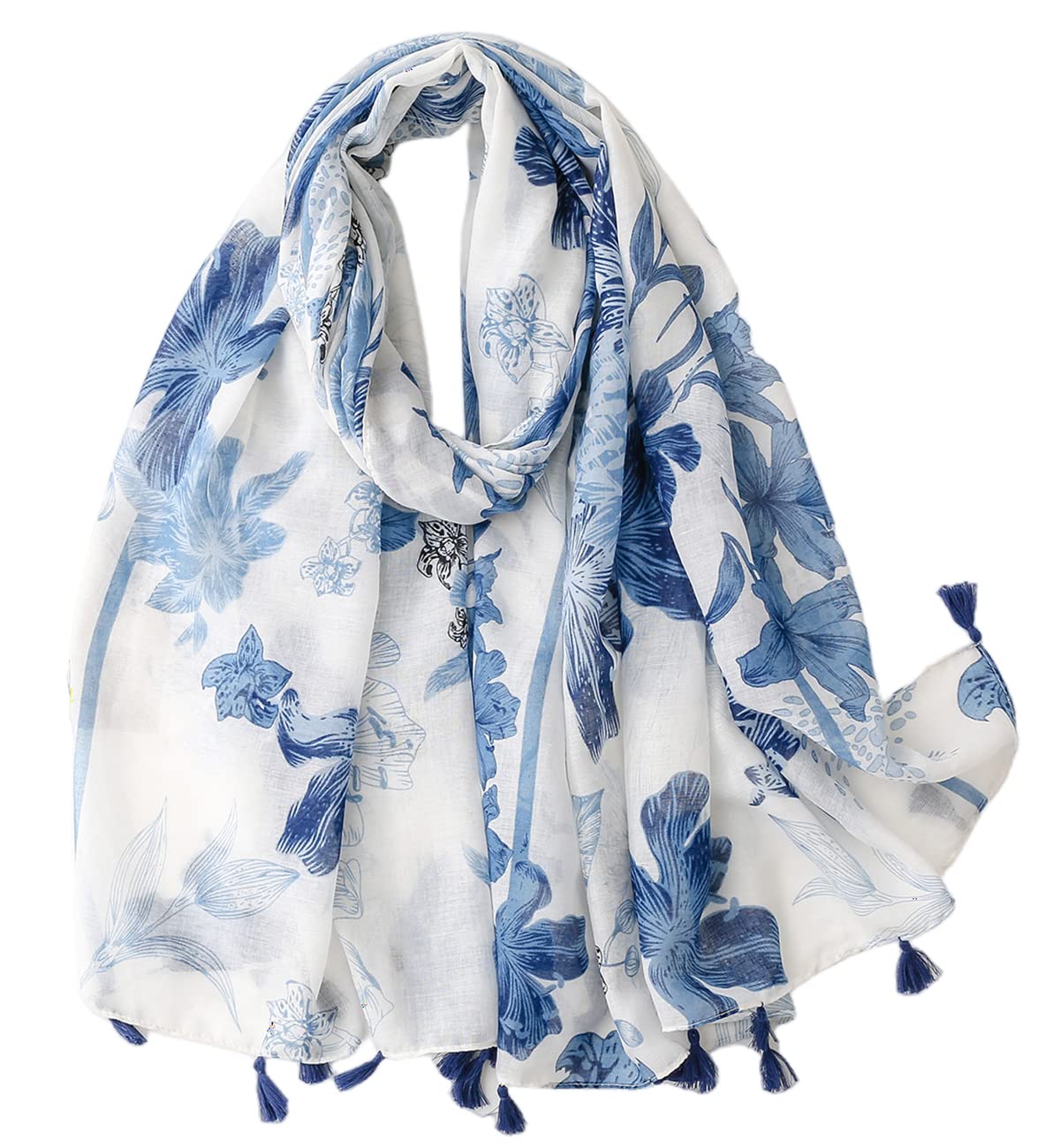 Fairygate Women's Fgyt9028 Tassel Scarf Elegant Art Painting Pink And Blue Gifts For Her Scarves Lightweight Clearance 9028