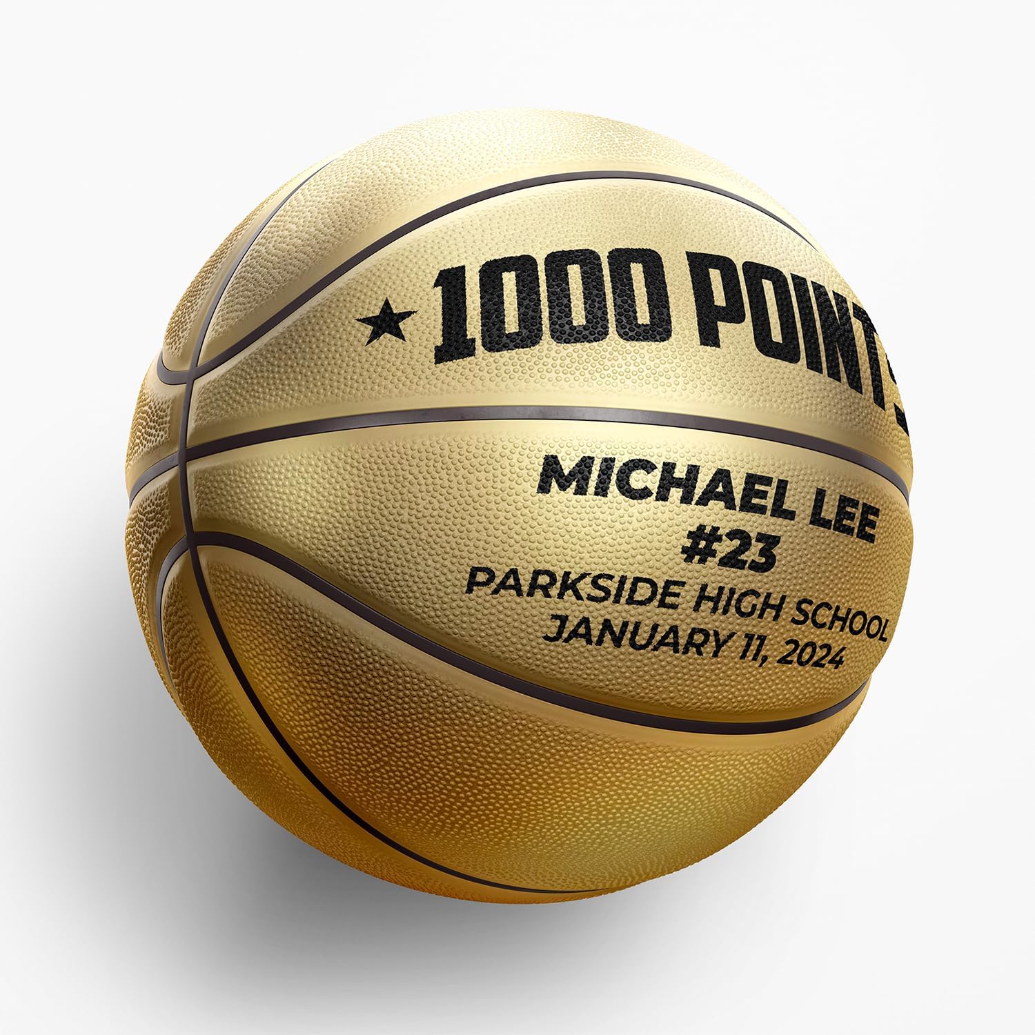 Custom Metallic Gold Basketball with Display Stand | Official Size | Personalized with Your Text! | Great for Awards, Banquets, Senior Night, Milestones, and Coach Gift
