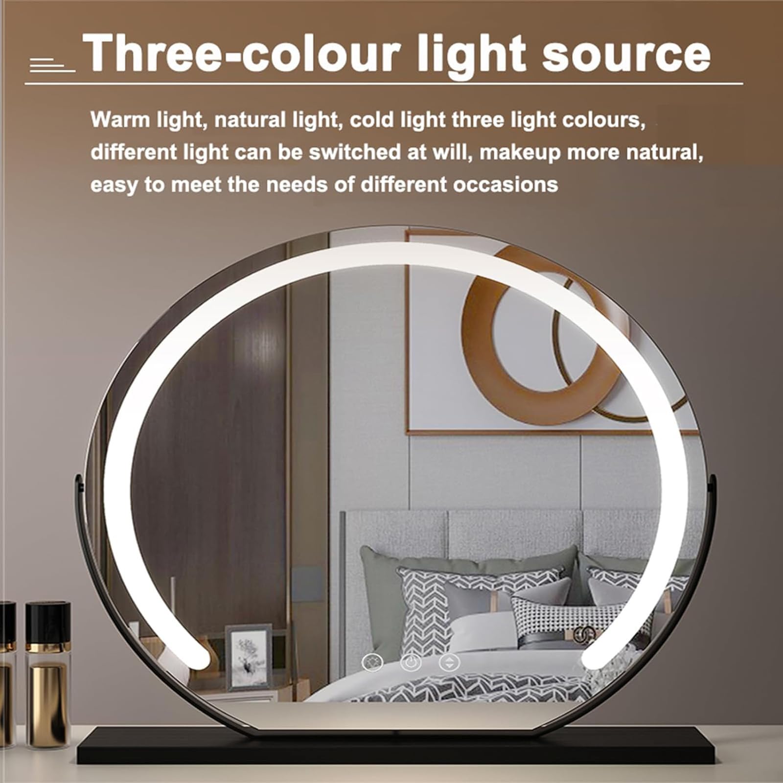 LED-Schminkspiegel mit Lichtern, 3 Farbtemperaturen, freistehend, 40 x 40 cm, Schminktischspiegel für Make-up und Pflege, perfekt für Rasur und Schönheitsroutine