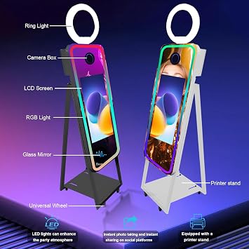 40inch Majic Mirror Photo Booth Machine with 21.5inch Touch Screen Selfie Photobooth Machine APP Control,Flight Case for Wedding Party Events (Black, Photo Booth Machine)