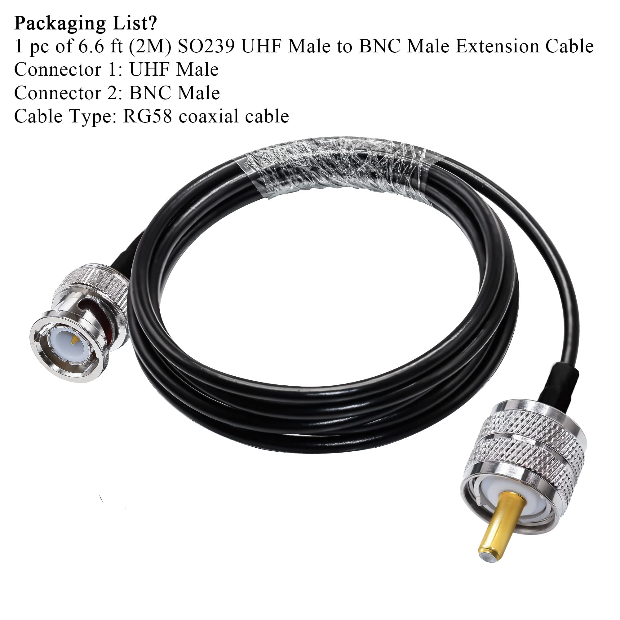 TUOLNK BNC do UHF kabel połączeniowy RG58 - PL259 SO239 wtyczka przedłużacz 6,6 ft (2 m) odporny na straty do CB Funk PL 259 Pigtail kabel koncentryczny