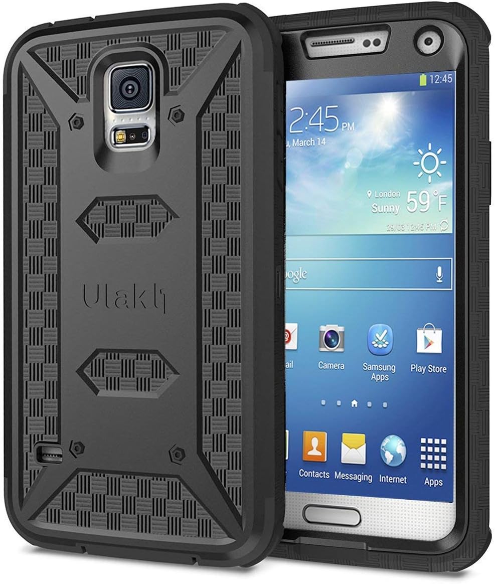 ULAK Galaxy S5 Case, Knox Armor Rugged Dual Layer Hybrid Protective Case for Samsung Galaxy S5 i9600 (Black/Black)