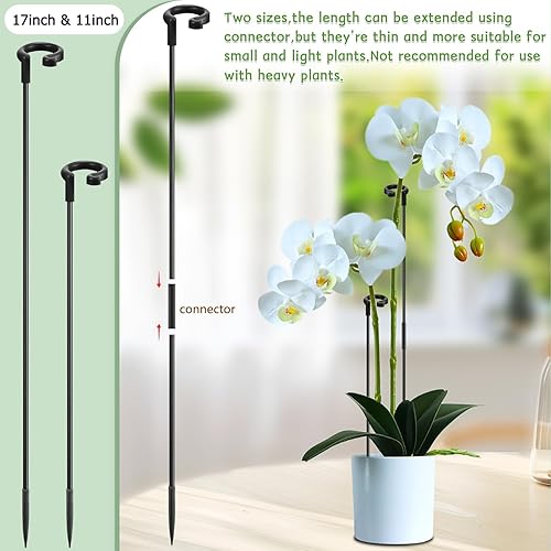 Vista 11 de SupKing - Estacas para plantas de 17 pulgadas y 11 pulgadas de longitud ajustable, 16 piezas de palo de orquídea verde con clips para interiores