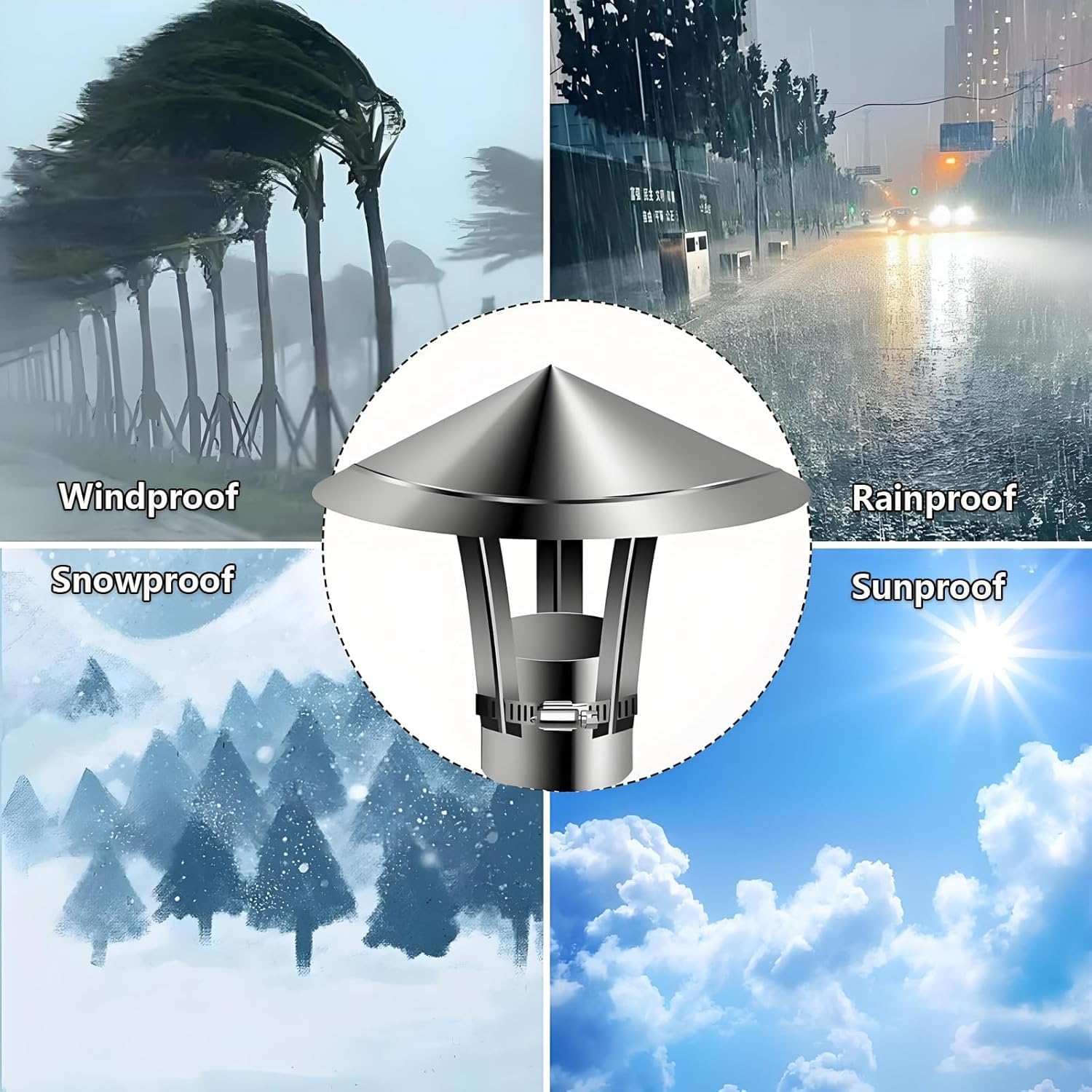 Osłona kominowa ze stali nierdzewnej 201, odporny na deszcz, kanał wentylacyjny do rur kuchennych 50-300 mm, osłona komina, trwała, 19 cm, ochrona przed warunkami atmosferycznymi