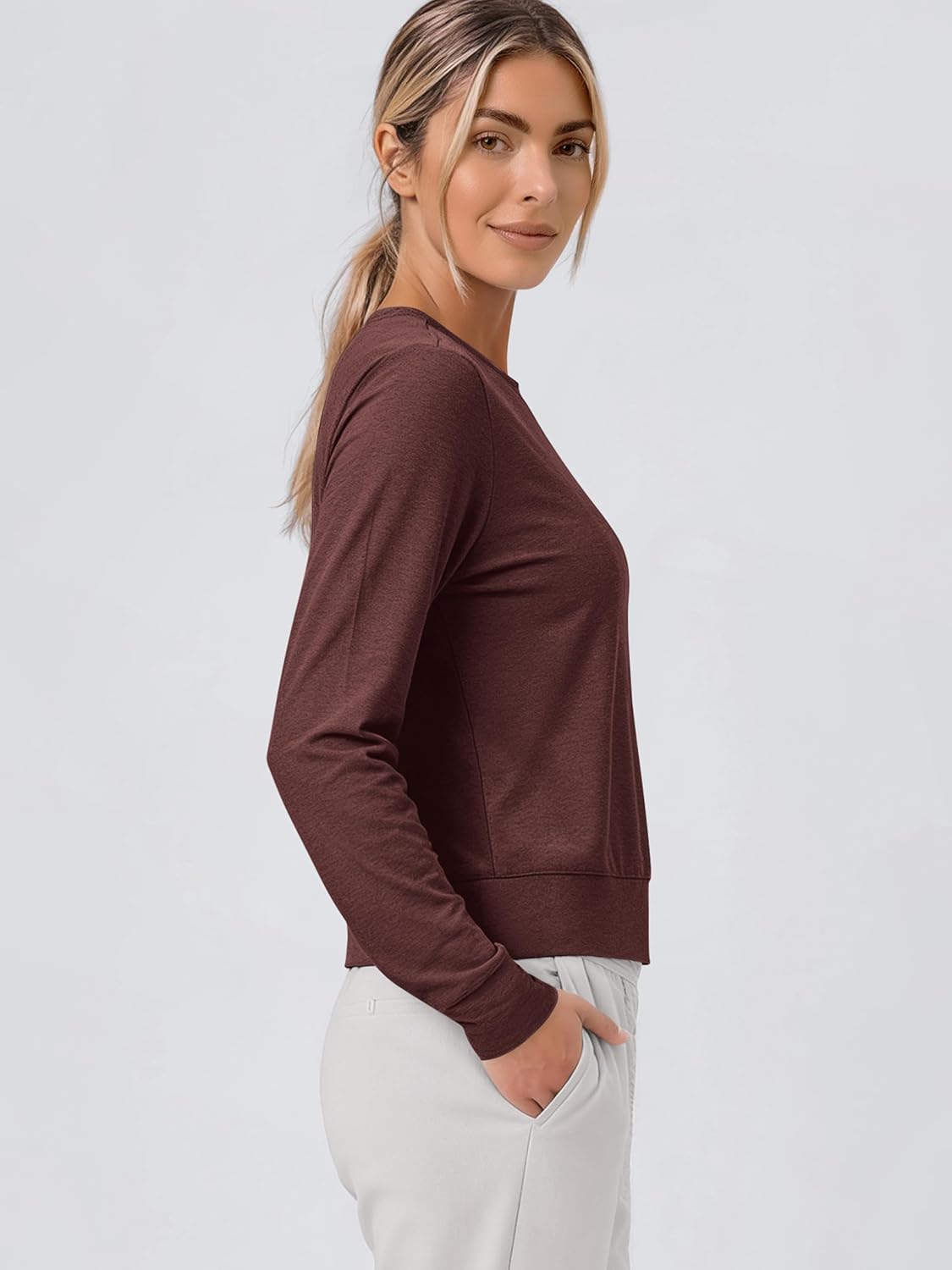 ODODOS Women's Long Sleeve Crewneck Tee - Ultra Soft odSTRATUM Tech Performance T-Shirts, UPF 50+ Everyday Pullover Tops