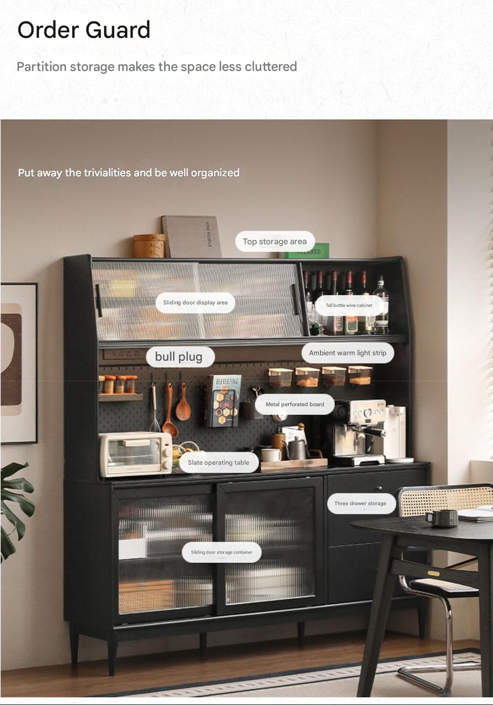 GVAwood Solid Rubberwood Restaurant Modern Sideboard 49.2X 15.7x33.8 inch /125x40x86 сm/Black Color/Sideboard