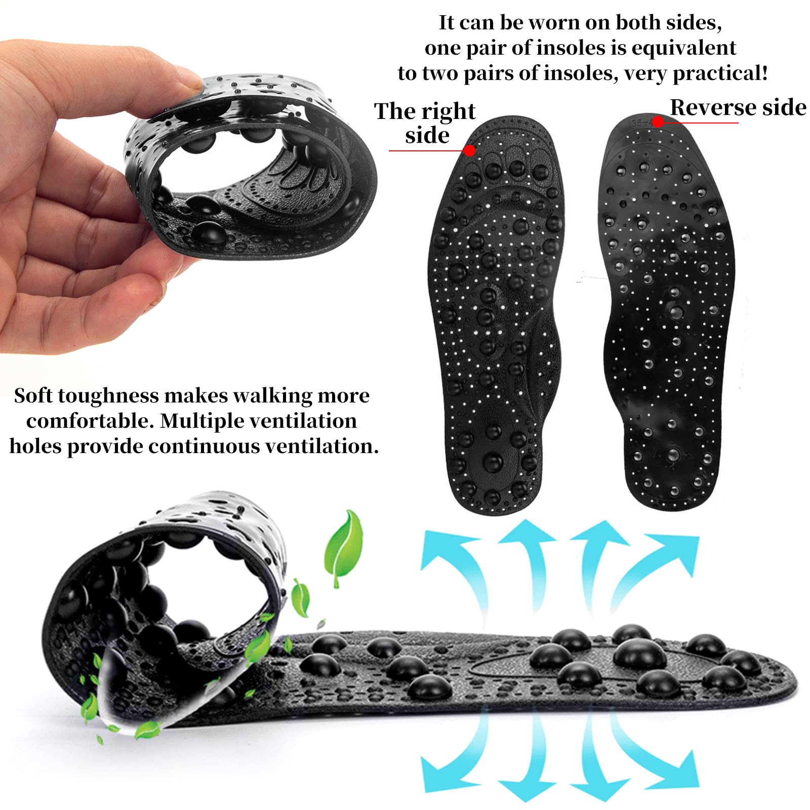 Plantillas Adelgazar Magnéticas, 1 Par (68 Imanes Naturales) Masaje Pies Reflexologia Podal Acupresión Plantilla Fascitis Plantar, Mejora la Circulación Sanguínea (41-46)