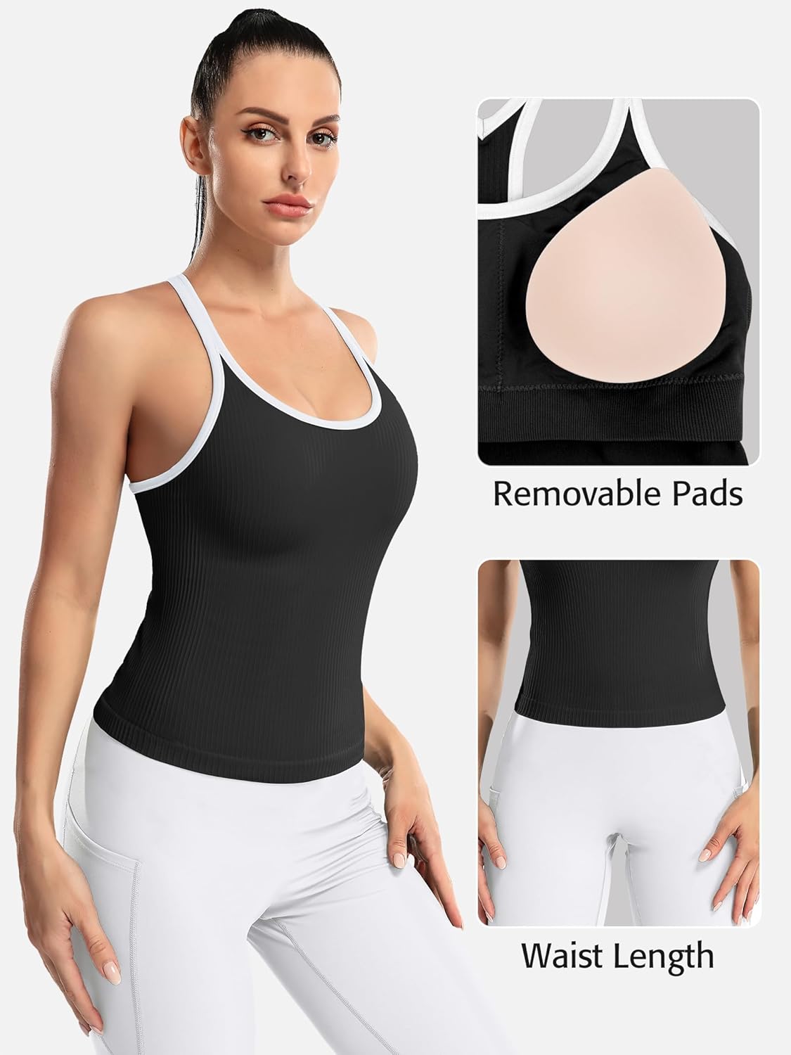 ATTRACO Women Ribbed Workout Crop Tops with Built in Bra Yoga Racerback Tank Top Tight Fit - Image 6