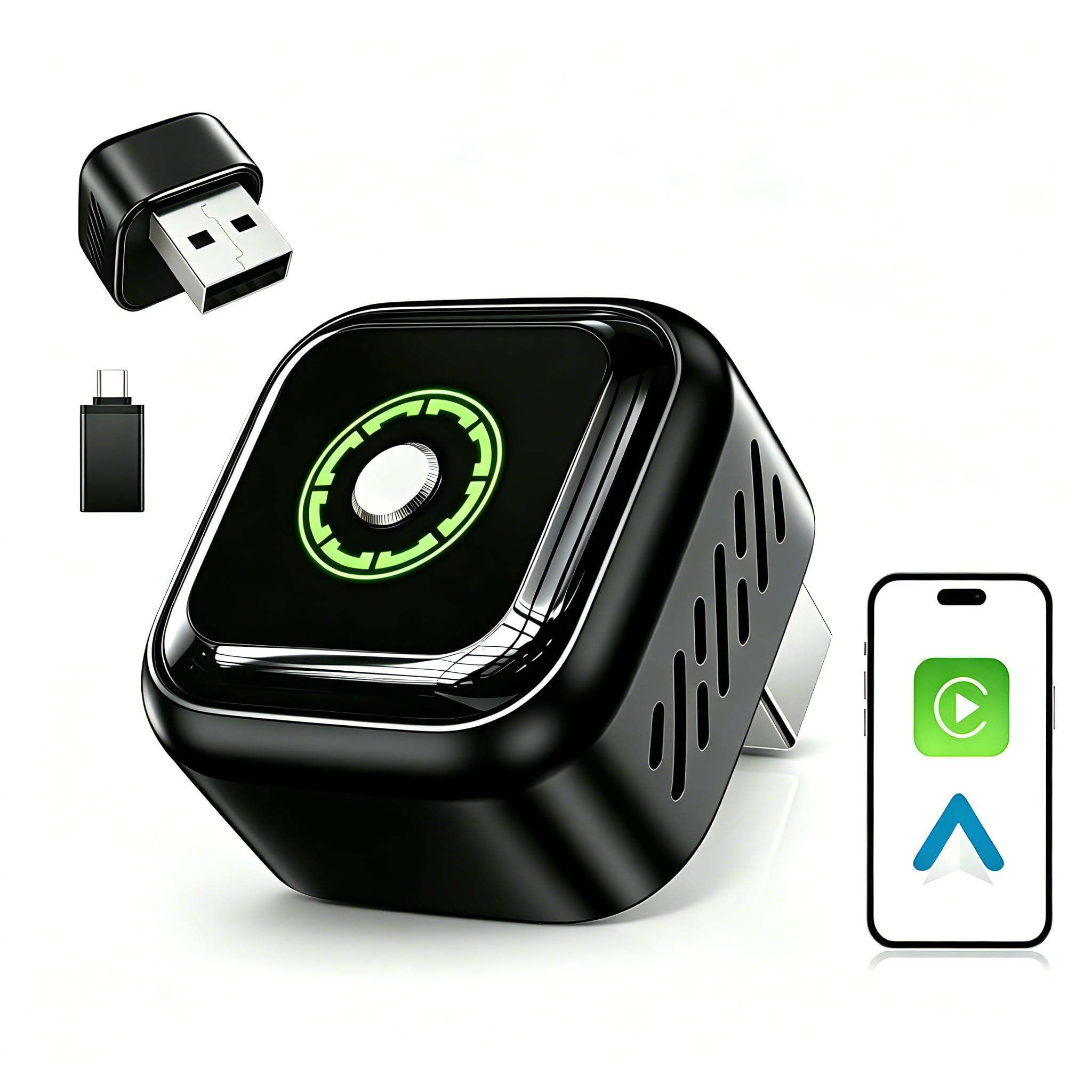 Adaptador CarPlay Inalámbrico Android Auto: Adaptador Inalámbrico 2 en 1 para CarPlay y Android Auto con USB/Tipo-C Plug & Play Convierte Cableado a Inalámbrico Compatible con iOS 10+ y Android 11+