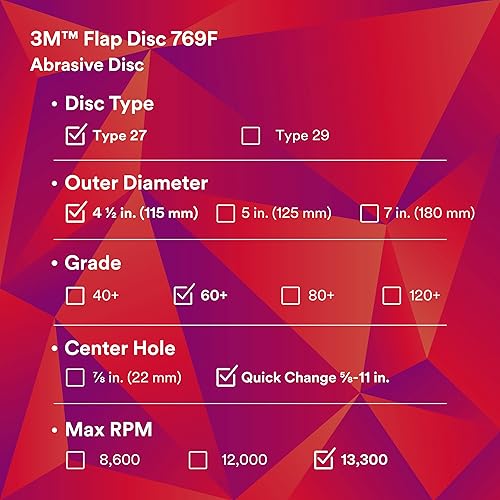Miniatura 197 de 3M Disco de solapa 769F, tipo 27, 80+, 4-1/2 in x 7/8 in, abrasivo de alto rendimiento, disco de pulido y acabado de grano de precisión de cerámica
