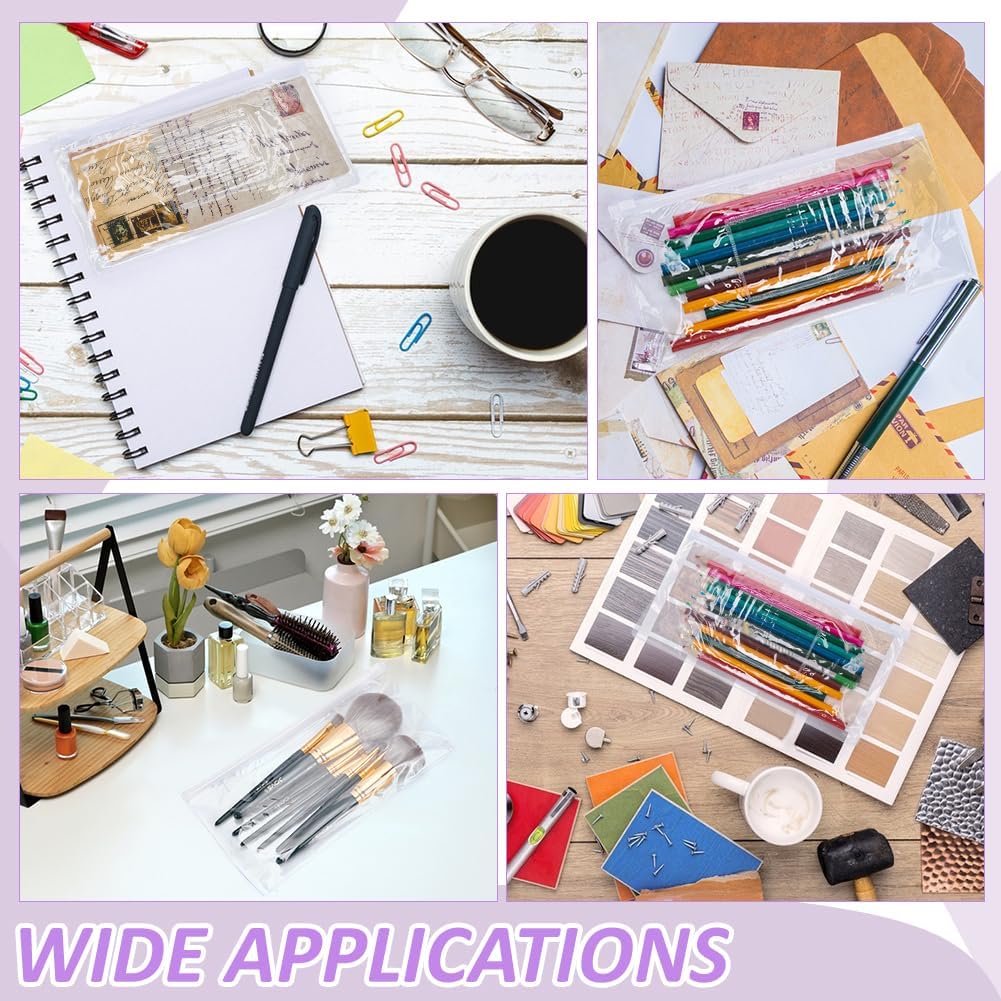 120Pcs Clear Zipper Envelope, Small Transparent Envelopes with Zipper Pencil Pouches White Bulk A6 Pencil Bags for Cash Money Pen Document Office Storage Supplies, 9 x 4.7 Inches