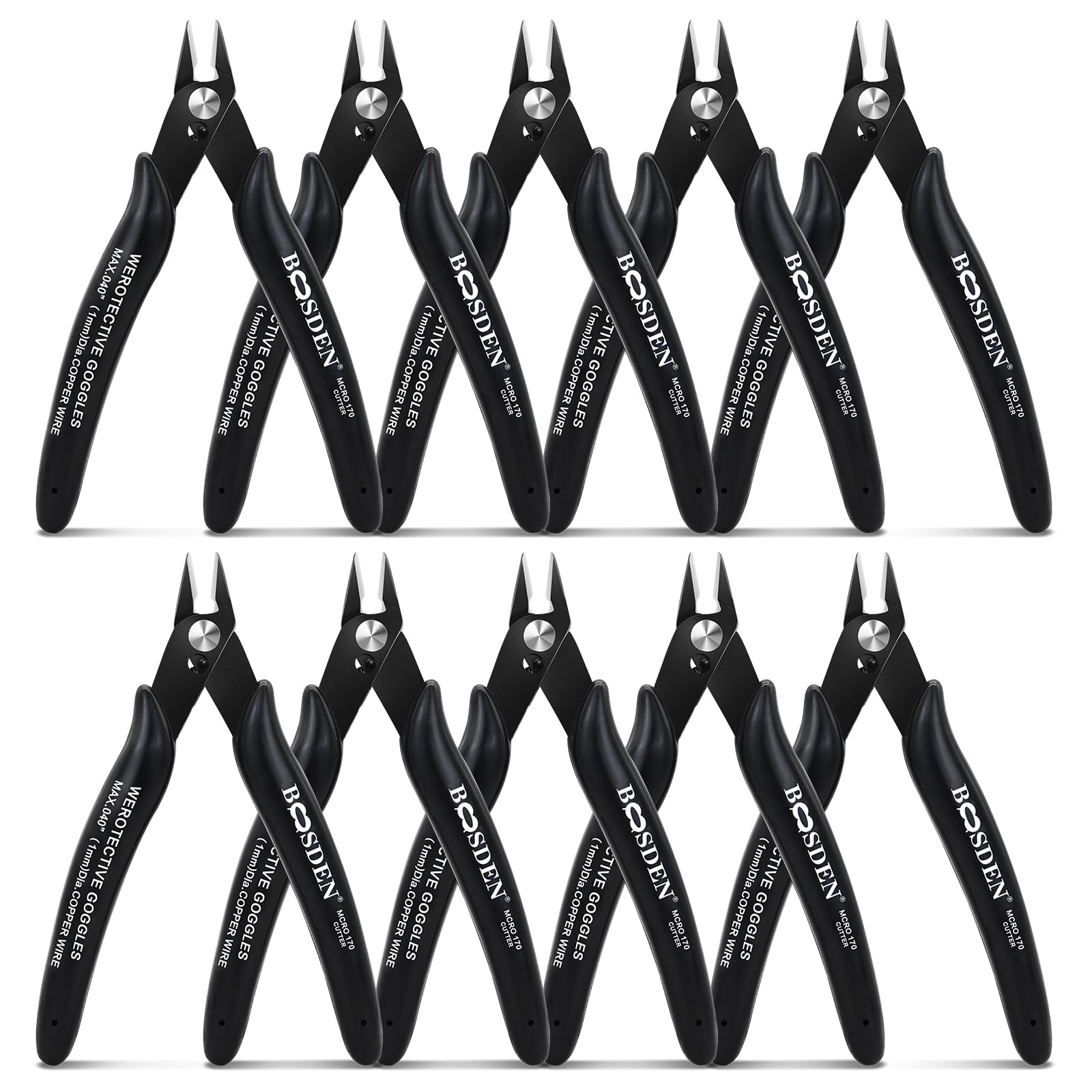 BOOSDEN 170 Cortar Alambre,10 Piezas, Alicates de Corte Diagonal, Cortadores de Cables Eléctricos, para Manualidades, Maquetas,Cremalleras Tijeras