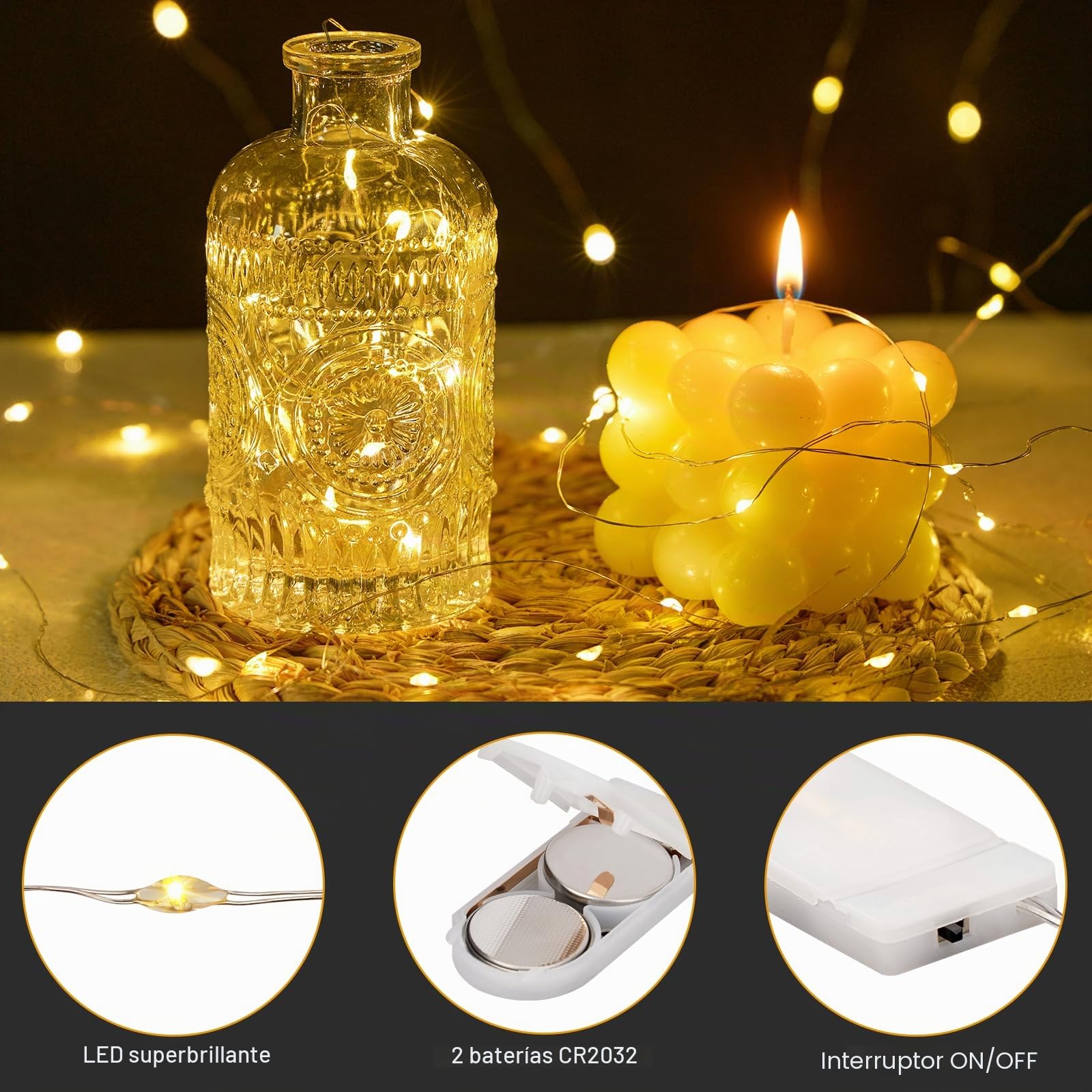 Guirnalda Luces LED, 20 Piezas 1m 10 LED Luces LED Pilas, Impermeable LED Luces de Cadena Micro con Pilas Guirnaldas Decoracion Luces de Hadas para Interior Jardín Boda Fiestas