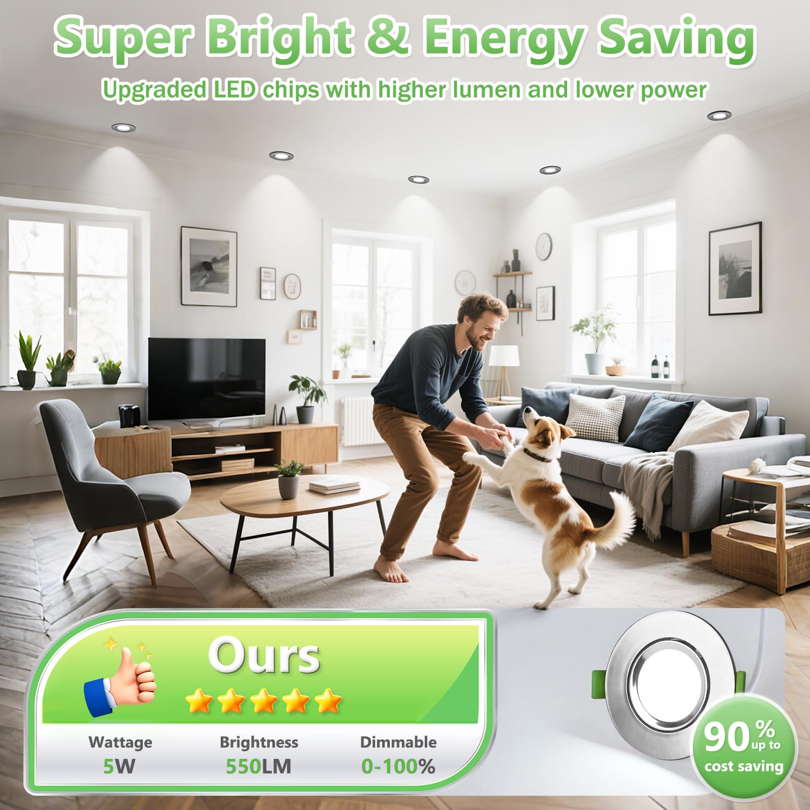 YindaLux Faretti da incasso 230V 5W Dimmerabile 2700K 4000K 6000K, Girevole a 45°, GU10 Faretti led soffitto Nichel, Diametro Foro Ø68-80mm, IP44 Faretto led da incasso per cartongesso, Set di 6