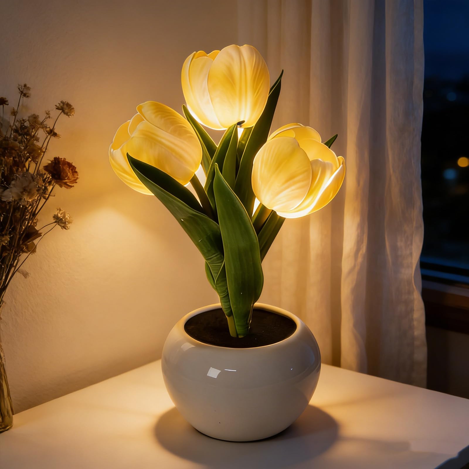 ANSUG 3 Flower White Tulips Night Light, Flower Tulips Table Lamp, Tulip Lamp, Decorative Home Accent Lighting, Bedroom Decor Gifts for Women Mother's Day Christmas Birthday Grandma