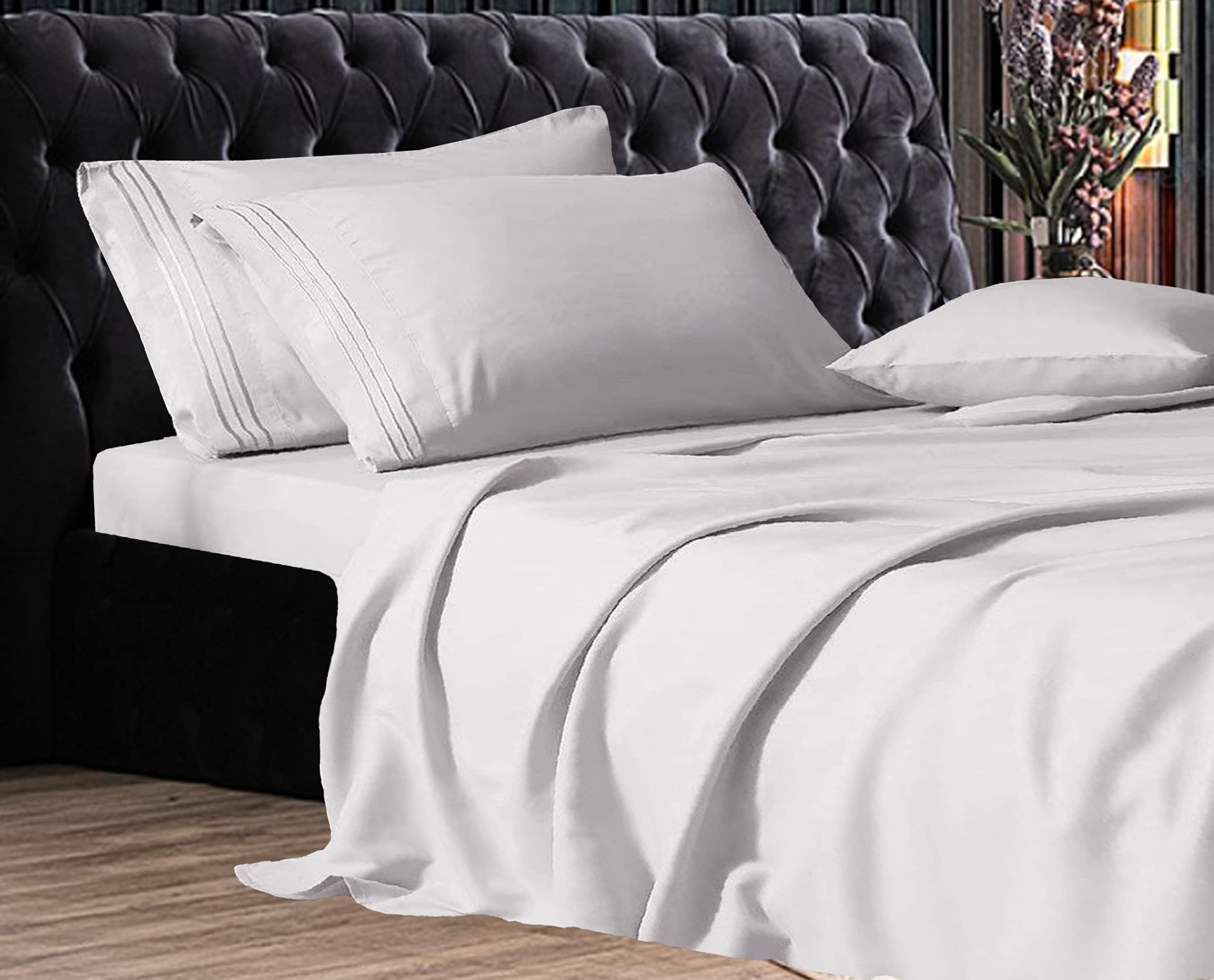 Parure De Lit Queen Size Luxe 1500 Fils - Qualité Égyptienne, Respirante, Tissage Lisse Hôtel, Poche Profonde, Grand Lit Blanc