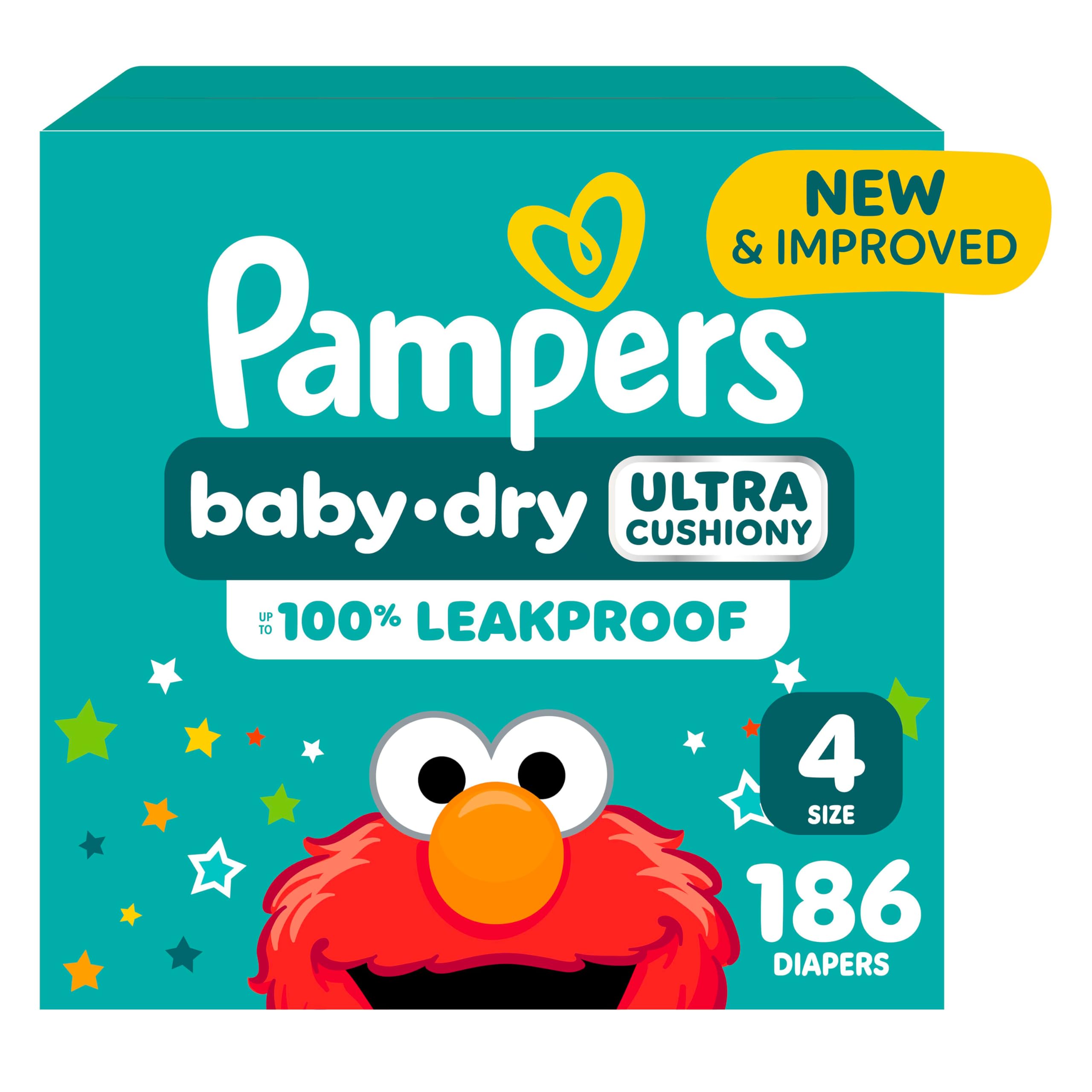 Pampers Diapers - Baby Dry - Size 4, 186 Count, Absorbent Disposable Infant Diaper (Packaging May Vary)