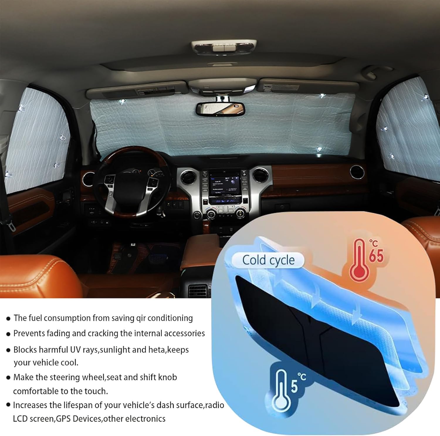 The Original Windshield Sun Shade for Toyota Tundra 2007-2012 2013 2014 2015 2016 2017 2018 2019 2020 2021 Car Windshield Reflective Sunshade Protector Sun Shade Accessories (Reflective Aluminum Foil)