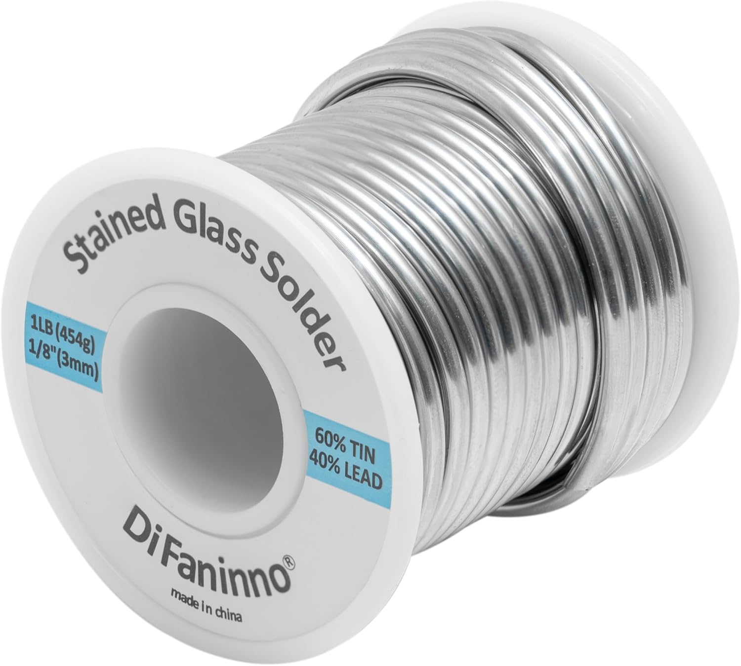 60/40 solder for stained glass 3mm (1/8") Dia. Net weight 454g(1Lb) solid core