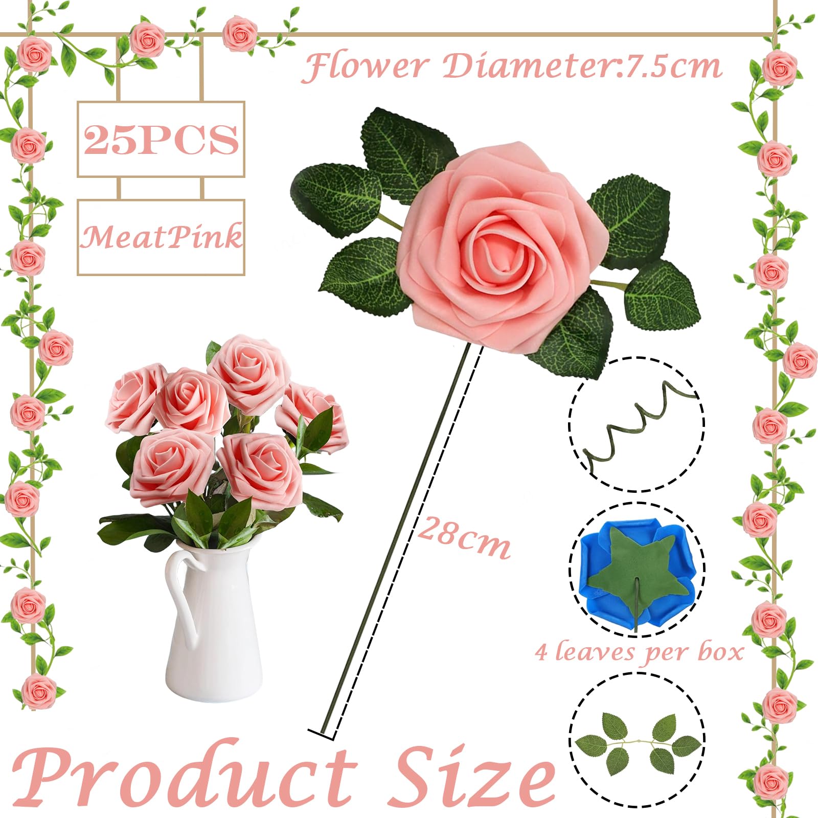 25p Faux Tender Pink Roses, Real Touch Foam Artificial Flowers With Stem for Wedding Decor Bridal Shower Crafts, Home - Image 2