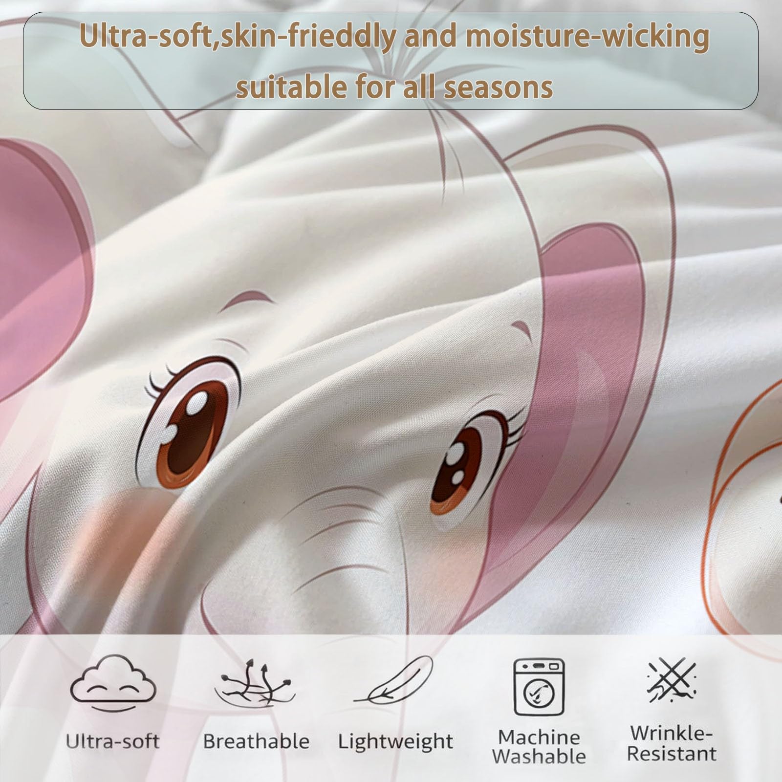 Genérico Edredón Nórdico 150 x 220 cm Elefante Jirafa Diseño, Relleno de Ecopiuma 400g/m² – Confort Térmico 4 Estaciones, Antialérgico – Set 3 Piezas Niños y Niñas, Beige