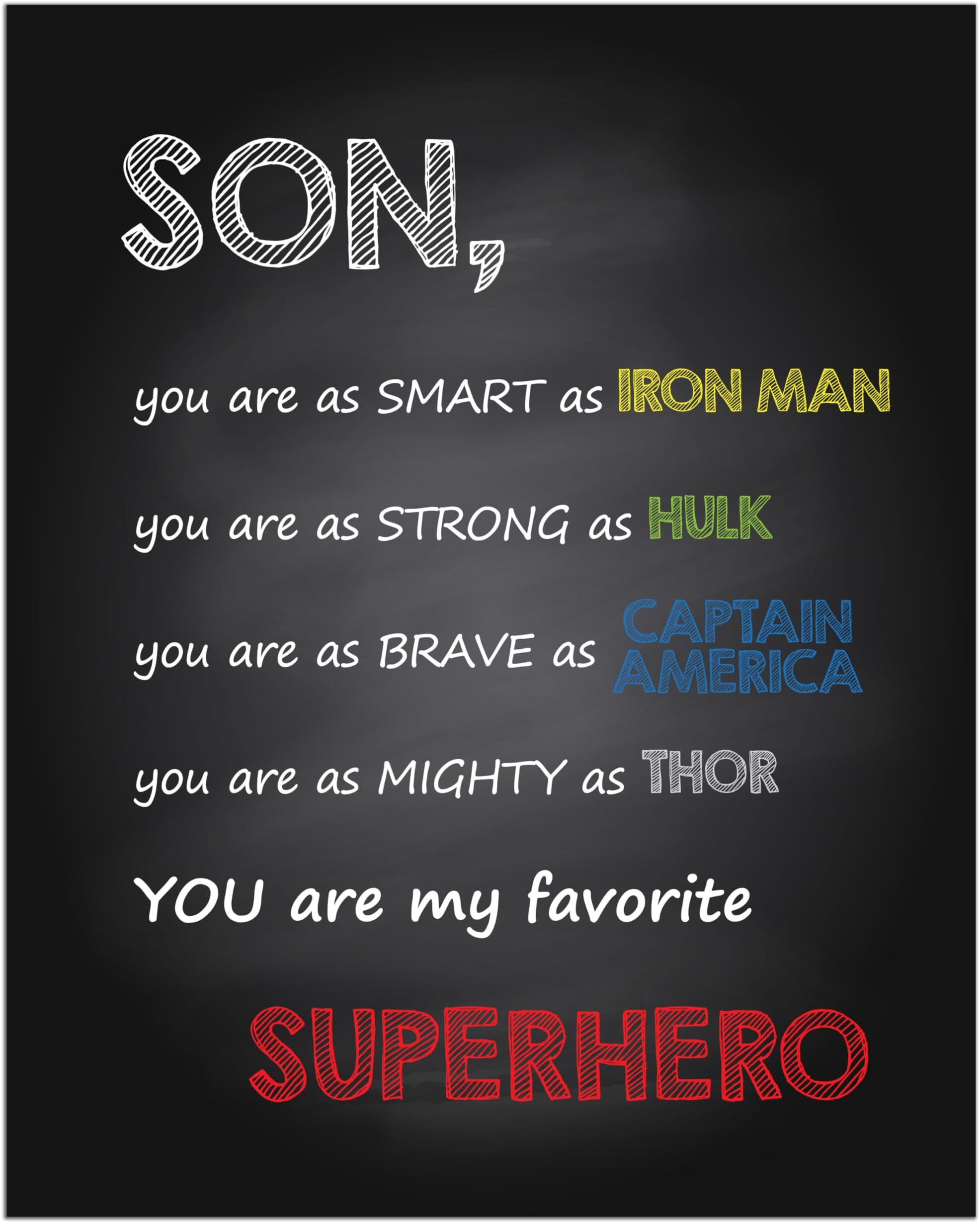 Son You Are My Favorite Superhero Boys Room Wall Art 8x10 — Inspirational Print Framed — Kids Bedroom Decor Motivational Poster — Gift for Son from Mom or Dad