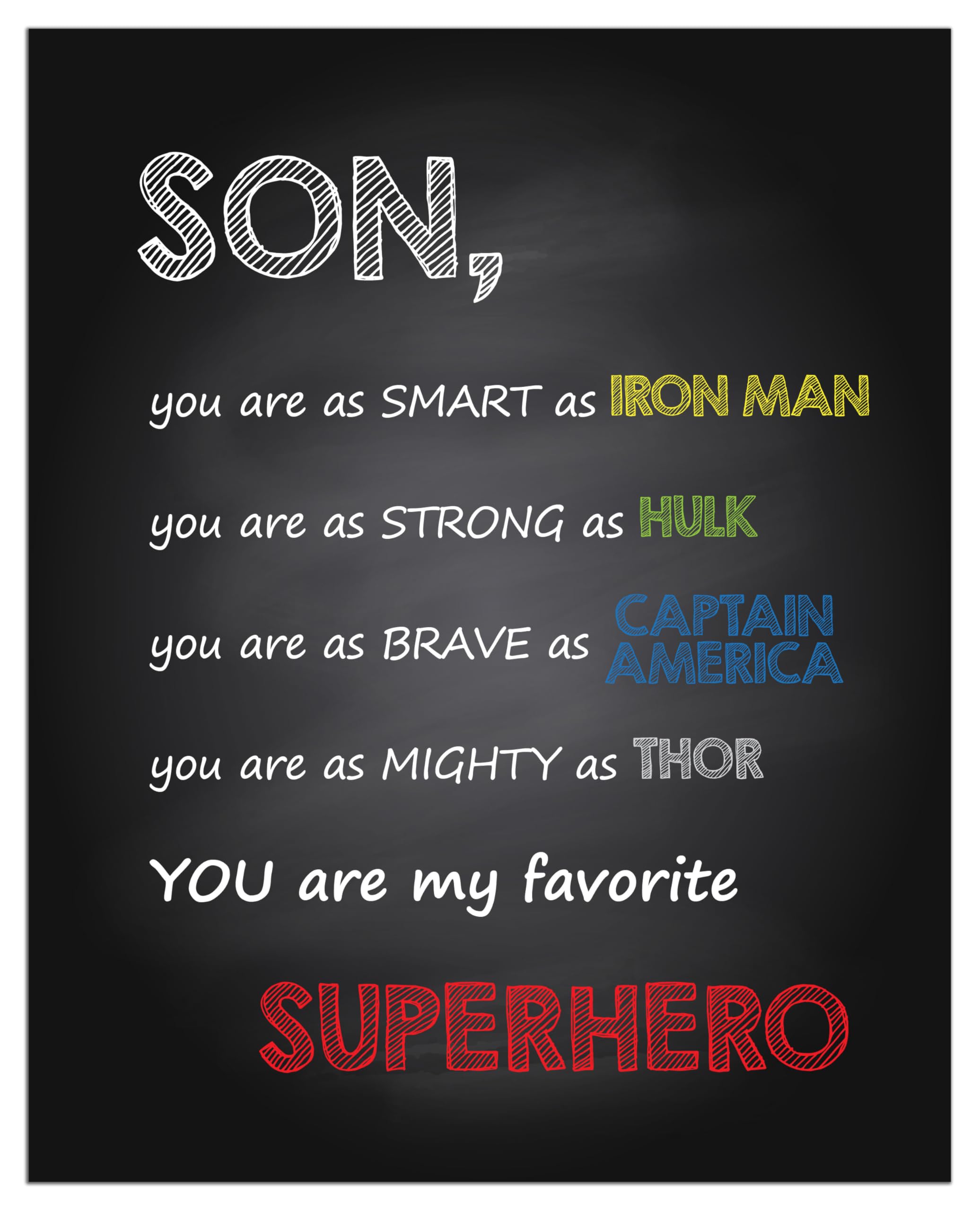 AMERICAN LUXURY GIFTS Inspirational Superhero Wall Art – 8x10 Unframed Motivational Quote Poster for Boys Bedroom & Playroom – Uplifting Son Gift from Mom & Dad – Kids Room Decor