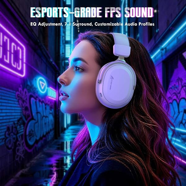 ATTACK SHARK L30PRO Wireless Gaming Headset, 7.1 Surround Sound, EQ Modes, 50mm Drivers, Tri-Mode Connectivity, 1100mAh Battery, Over-Ear Headset with Detachable Noise-Cancelling Mic for PC -White - 4