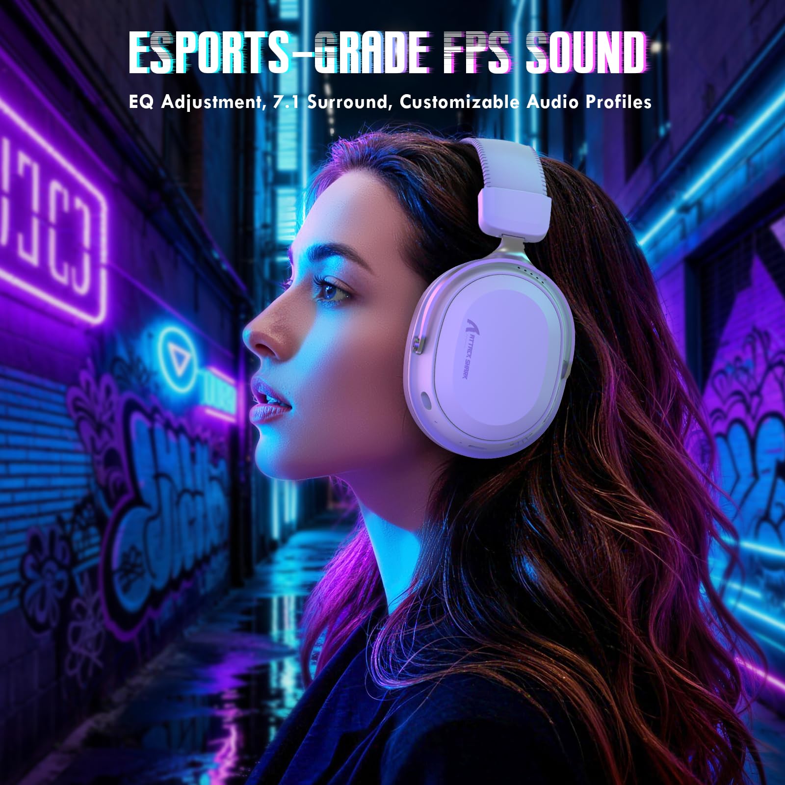 ATTACK SHARK L30PRO Cuffie Gaming Wireless, Audio Surround 7.1, Modalità EQ, Driver 50 mm, Connettività Tripla, Batteria 1100 mAh, Over Ear con Microfono Rimovibile per PC - Bianco - 5