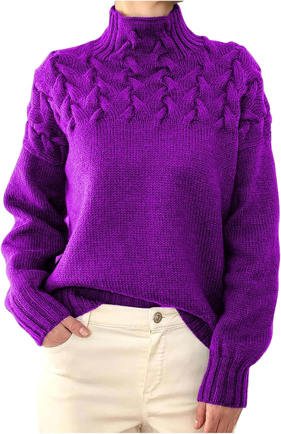 Turtle Neck Cable Knit Sweater for Women Plain Warm Jamaica Ubuy