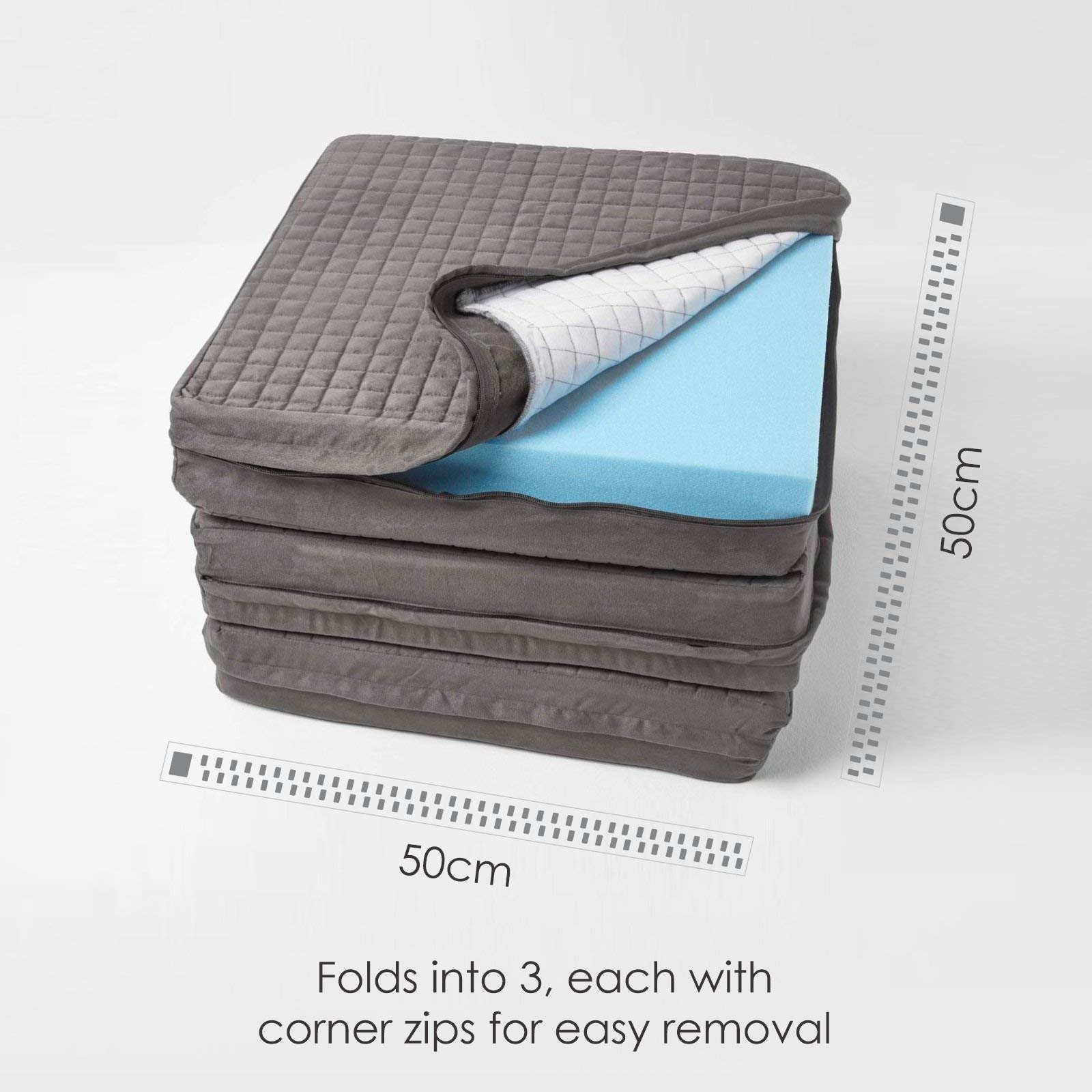 HOMESCAPES Cojín acolchado de 3 plazas con funda extraíble de 150 cm de largo y 10 cm de profundidad, de espuma ortopédica grande, cojín de asiento de sofá con funda lavable de gamuza sintética suave