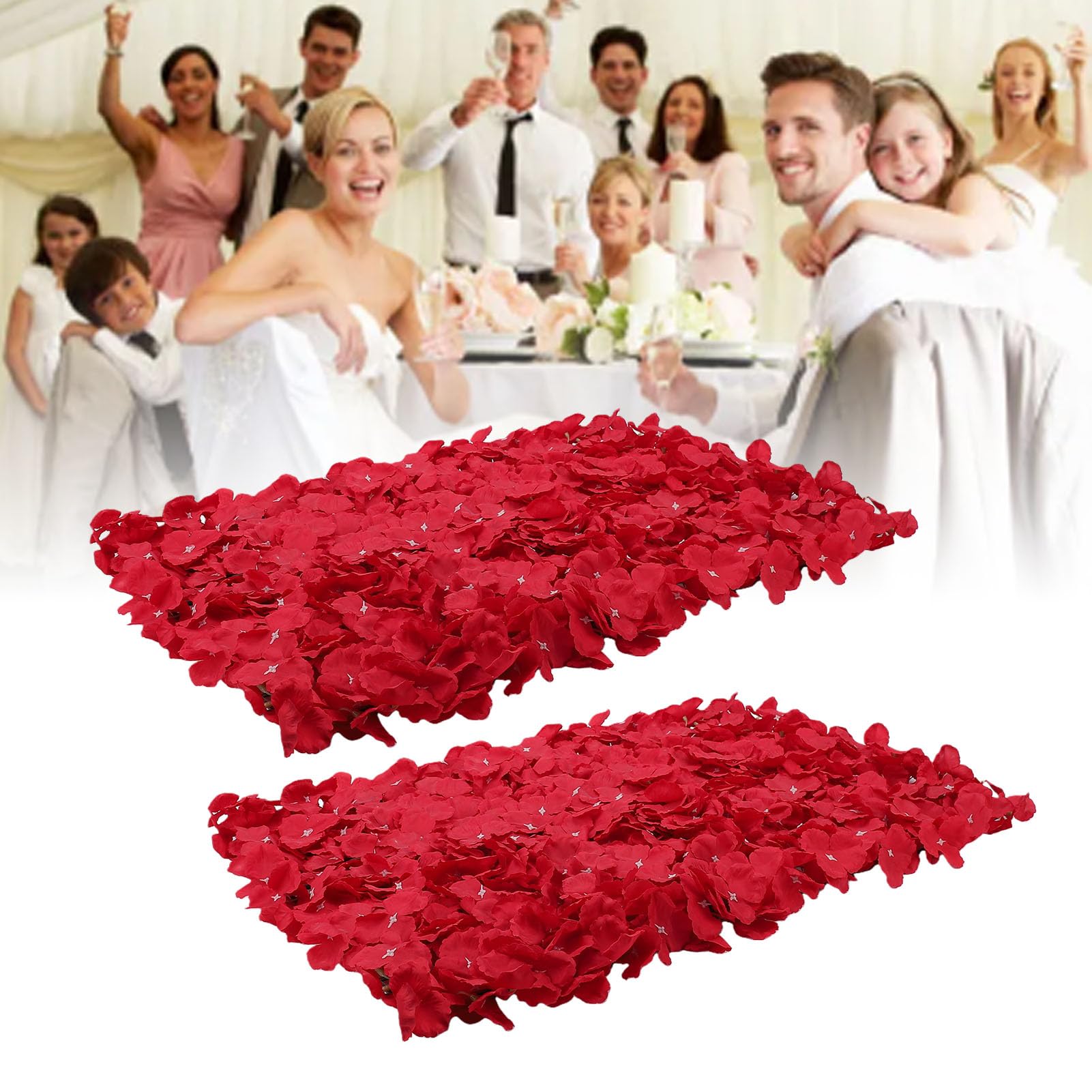 Künstliche Hortensien-Blumenwand-Hintergrundpaneele für Hochzeitsdekoration, 12er-Pack, 60 X 40 cm |Wiederverwendbarer und Einfach Aufzubauender Dunkelroter Seidenblumen-, Romantische