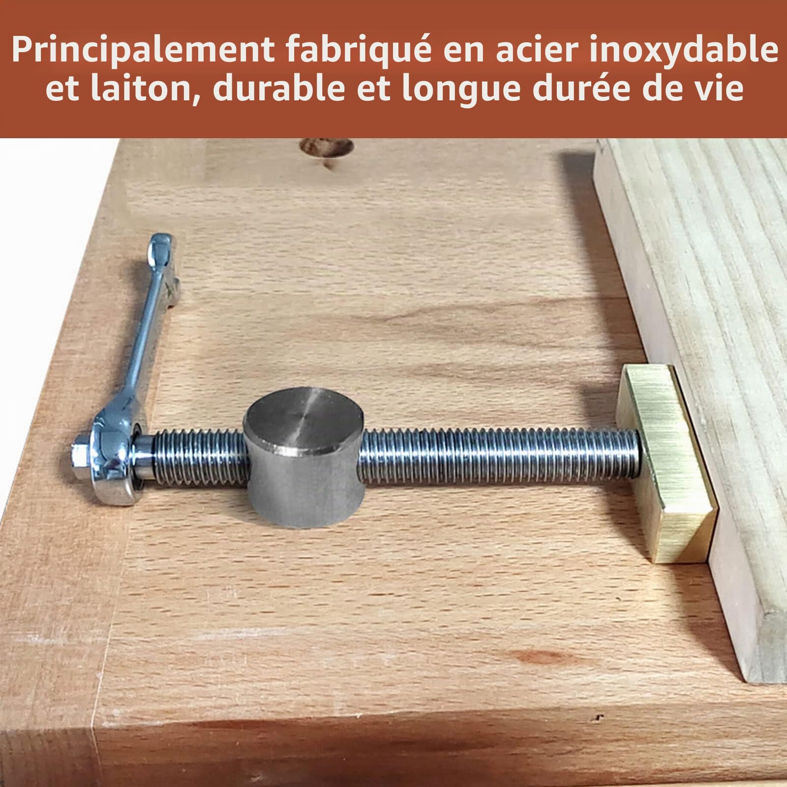 Lot de 2 pinces de serrage rapides pour établi de table avec 4 chiens de banc, pinces de travail du bois butée de banc de positionnement et pinces rapides pour trou de chien de 19mm/20mm (20mm, rouge)