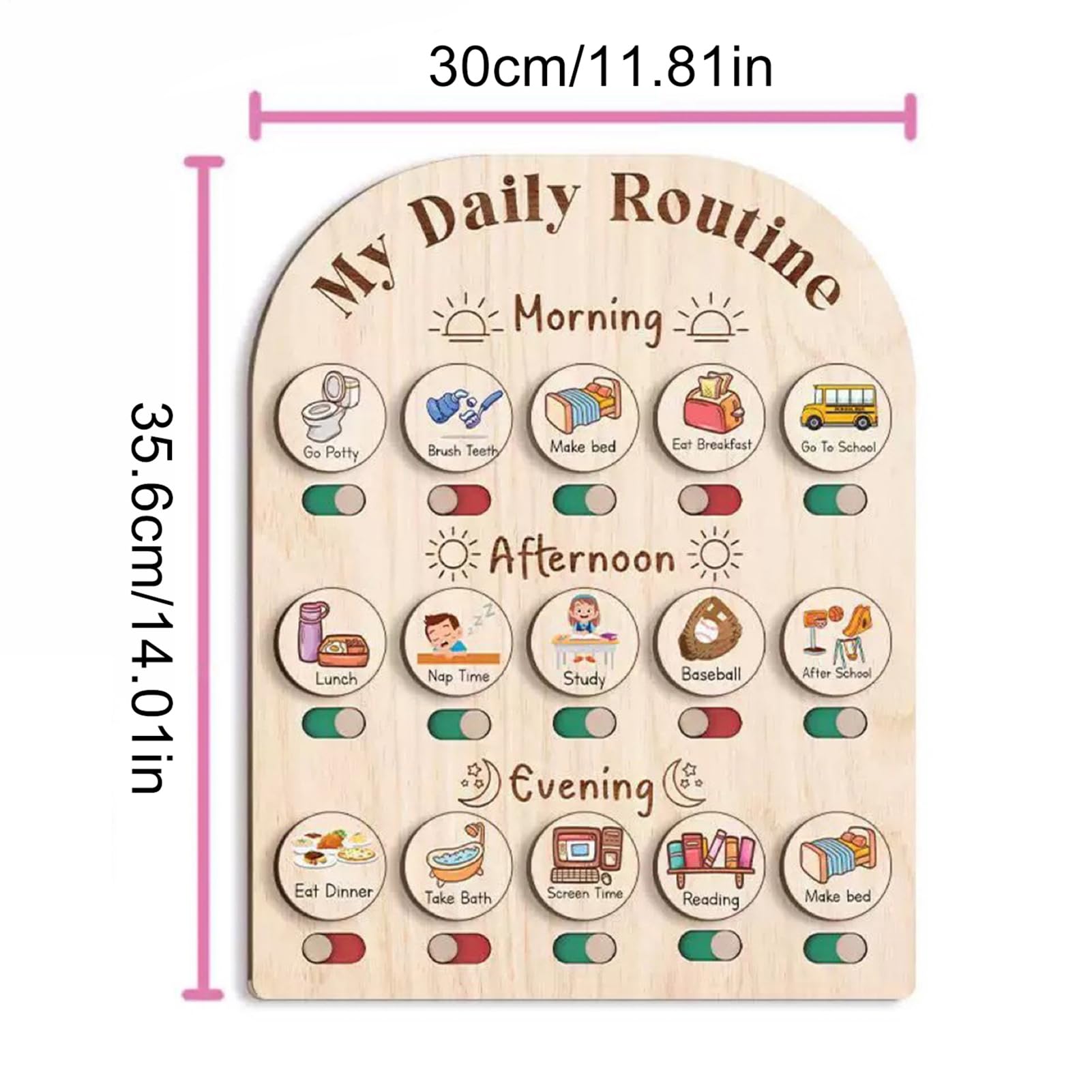 Kids Daily Routine Chart, Morning and Bedtime Planner Board, 14.02x11.81x1.5in, Educational Wooden Toy, Reusable Visual Schedule