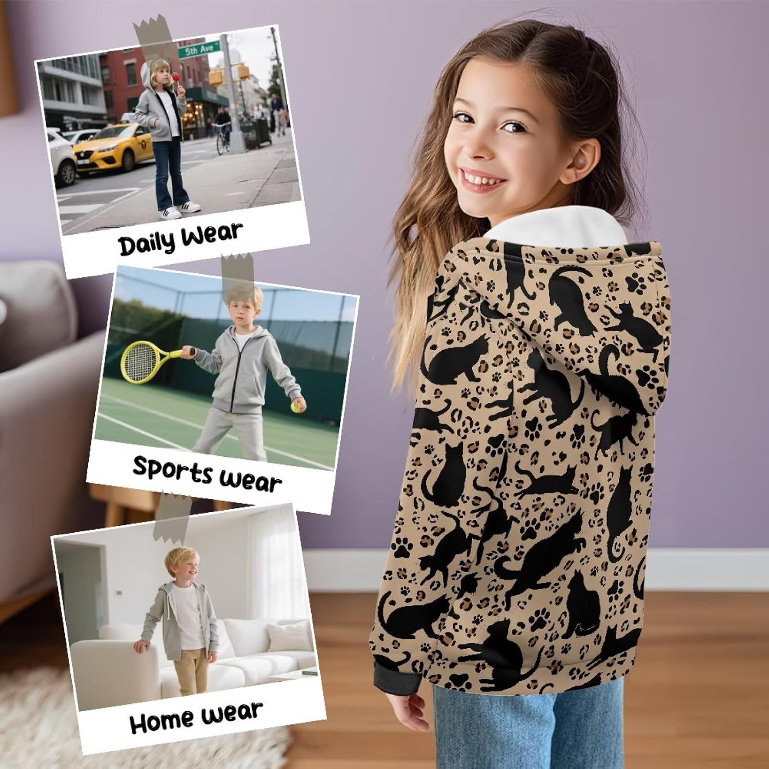 Kids 3D Printed Zip-Up Hoodie Sweatshirt with Pocket Warm Fleece Long Sleeve Jacket for Girls 6-16T