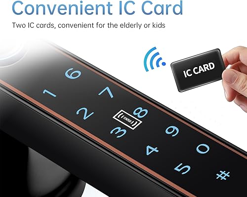 Miniatura 8 de Pulido Pomo de puerta de huellas dactilares, perilla de puerta inteligente 5 en 1 de función completa, cerradura de puerta de huellas dactilares