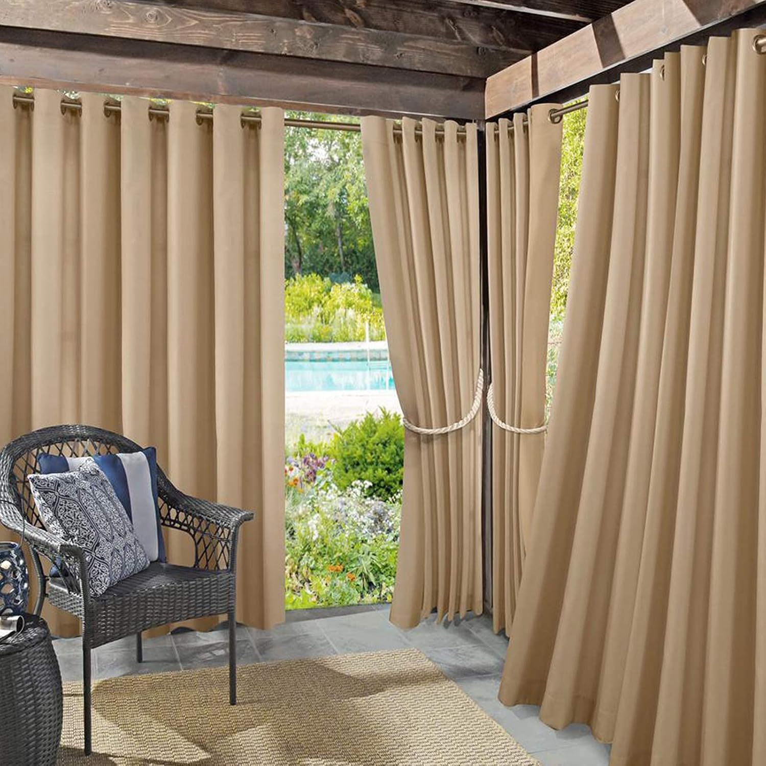 5Yard Marine Waterproof Fabric 600Denier Canvas Material Anti-UV Blocks Heat, Reduce Glare PVC Backing Outdoor/Indoor Awning Fabric for Boat Tent Shading Cushion, 60" Wide Khaki