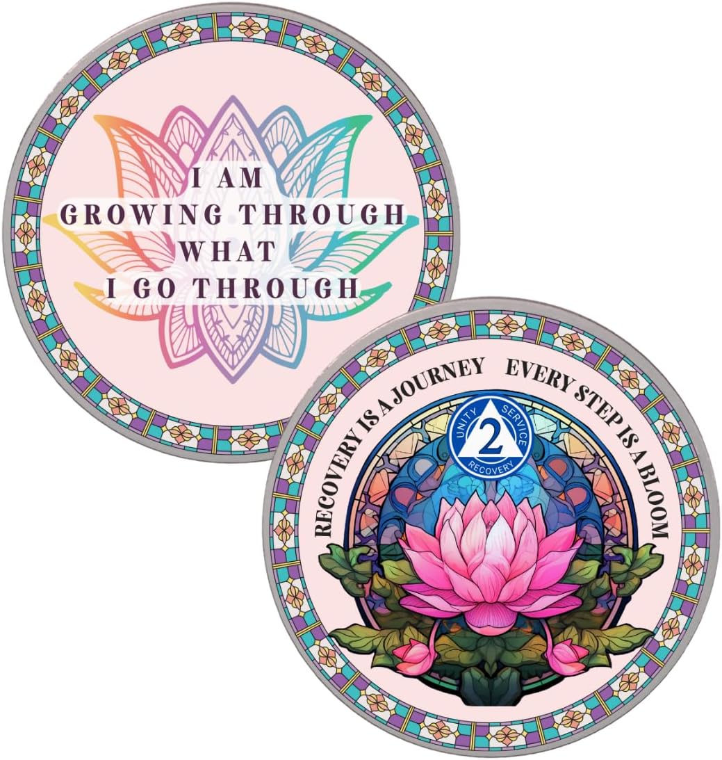 Custom Affirmation Sobriety Coin, Recovery Milestone Token, AA Sobriety Chip, One Day at a Time Reminder, Sober Anniversary Gift, Personalized Sobriety Coin Lotus Flower (Gold)